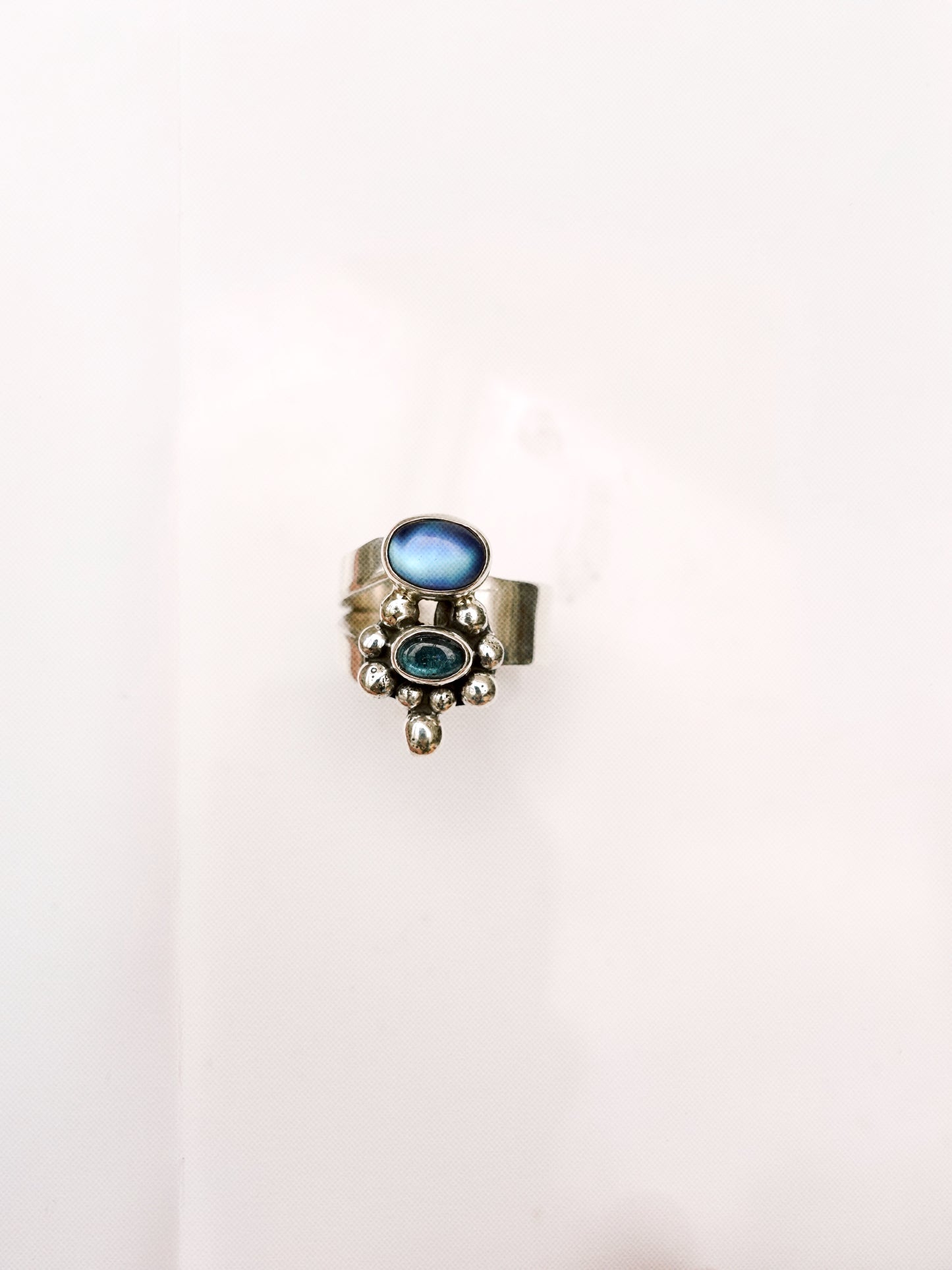 N71-  Moonstone & tormalina  Silver 925 Adjustable Ring