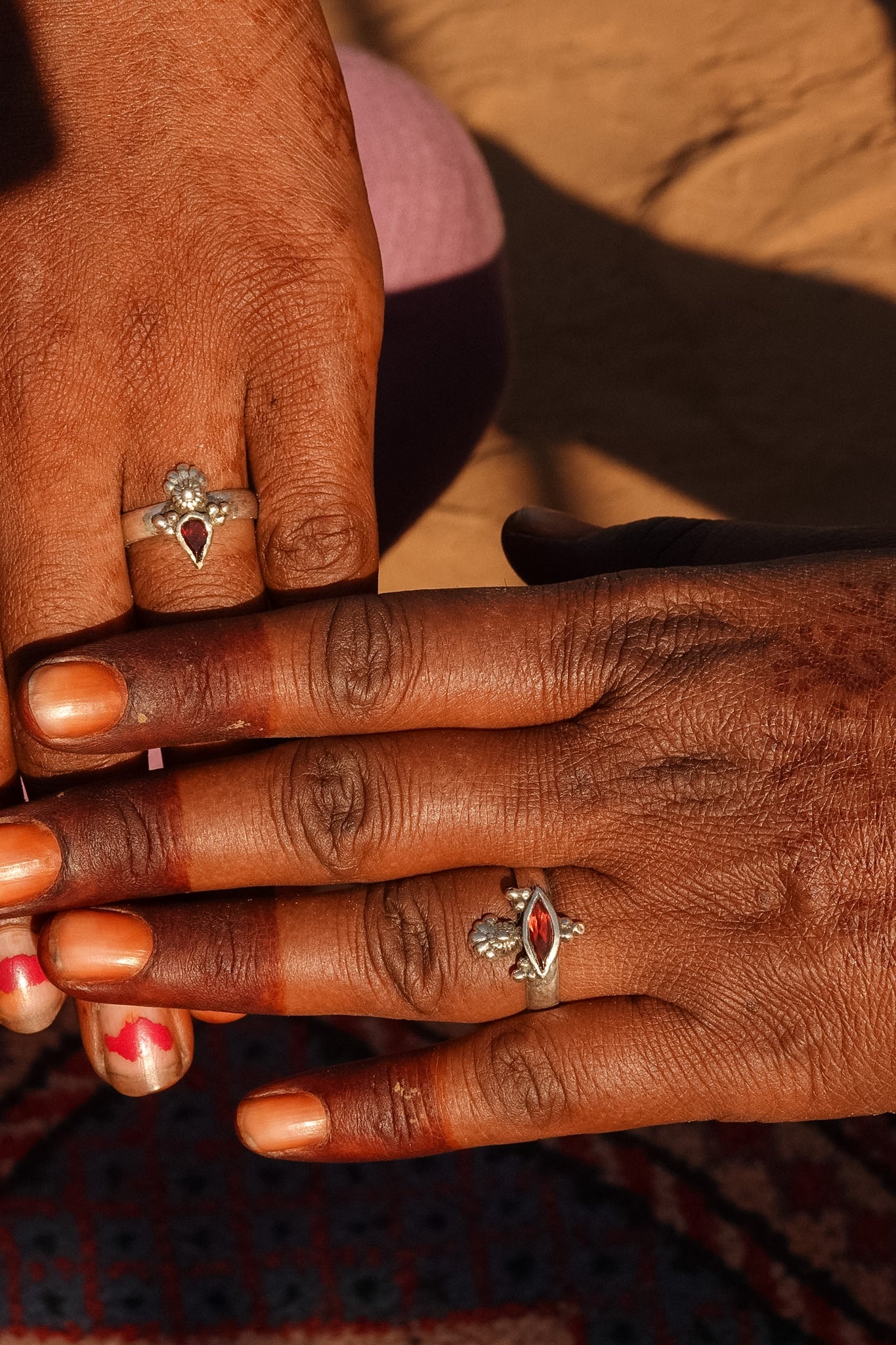 N182 - Akhe Silver Ring With Faceted Red Garnet