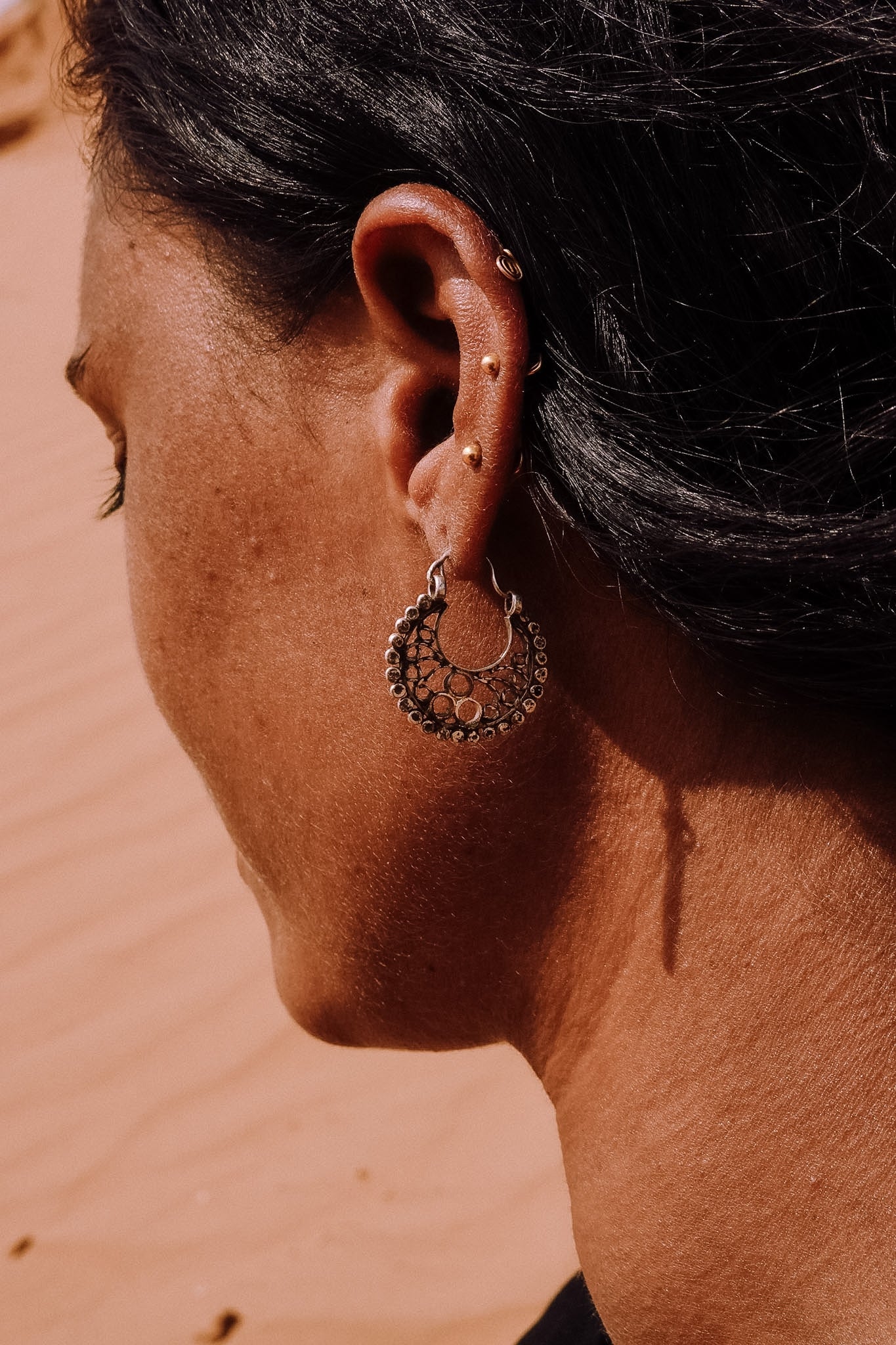 N207 - Antique Filigree Hoop Silver Earrings  Museum Piece