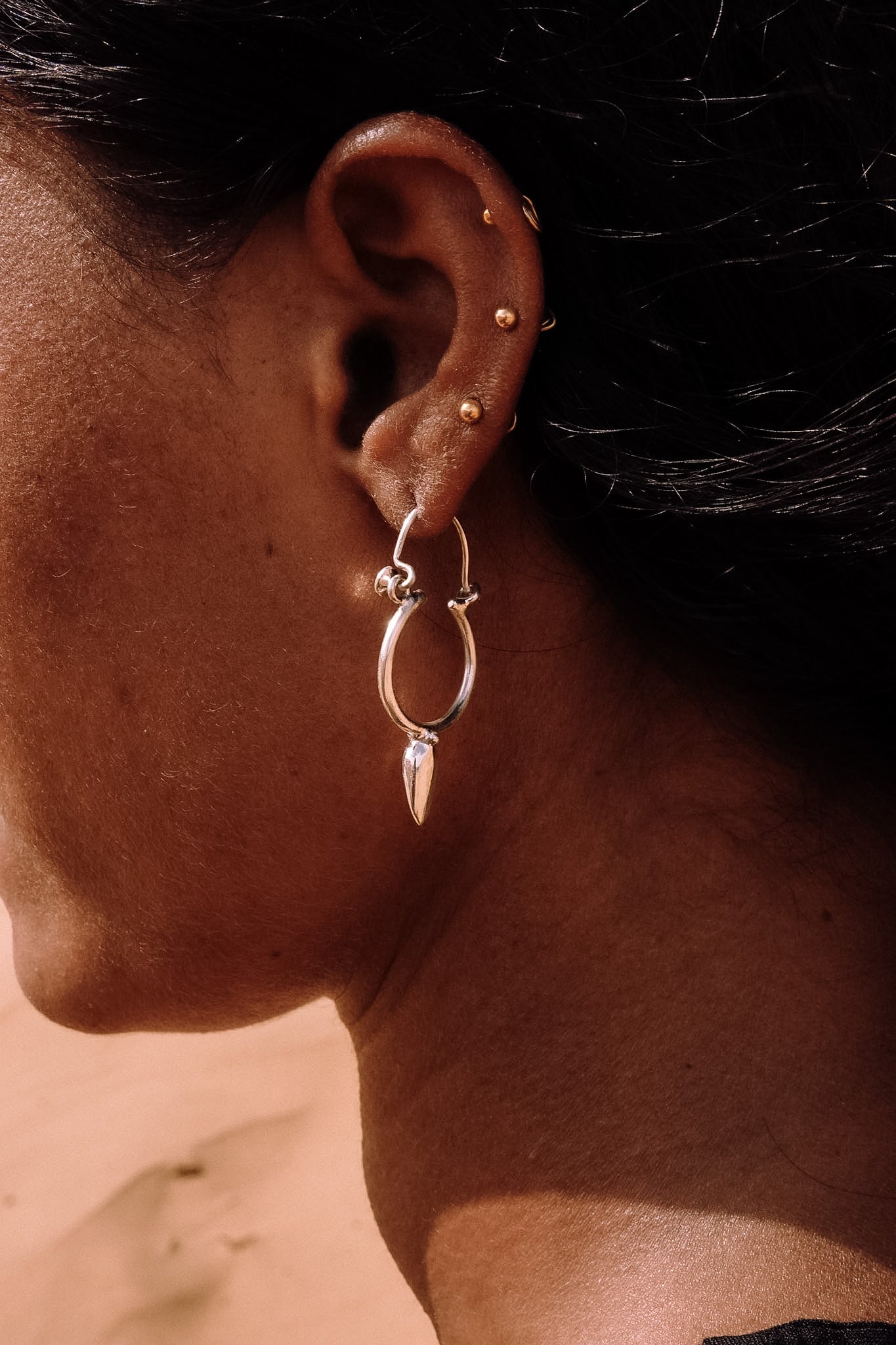 N205- Desert Thorn Silver Hoops XS