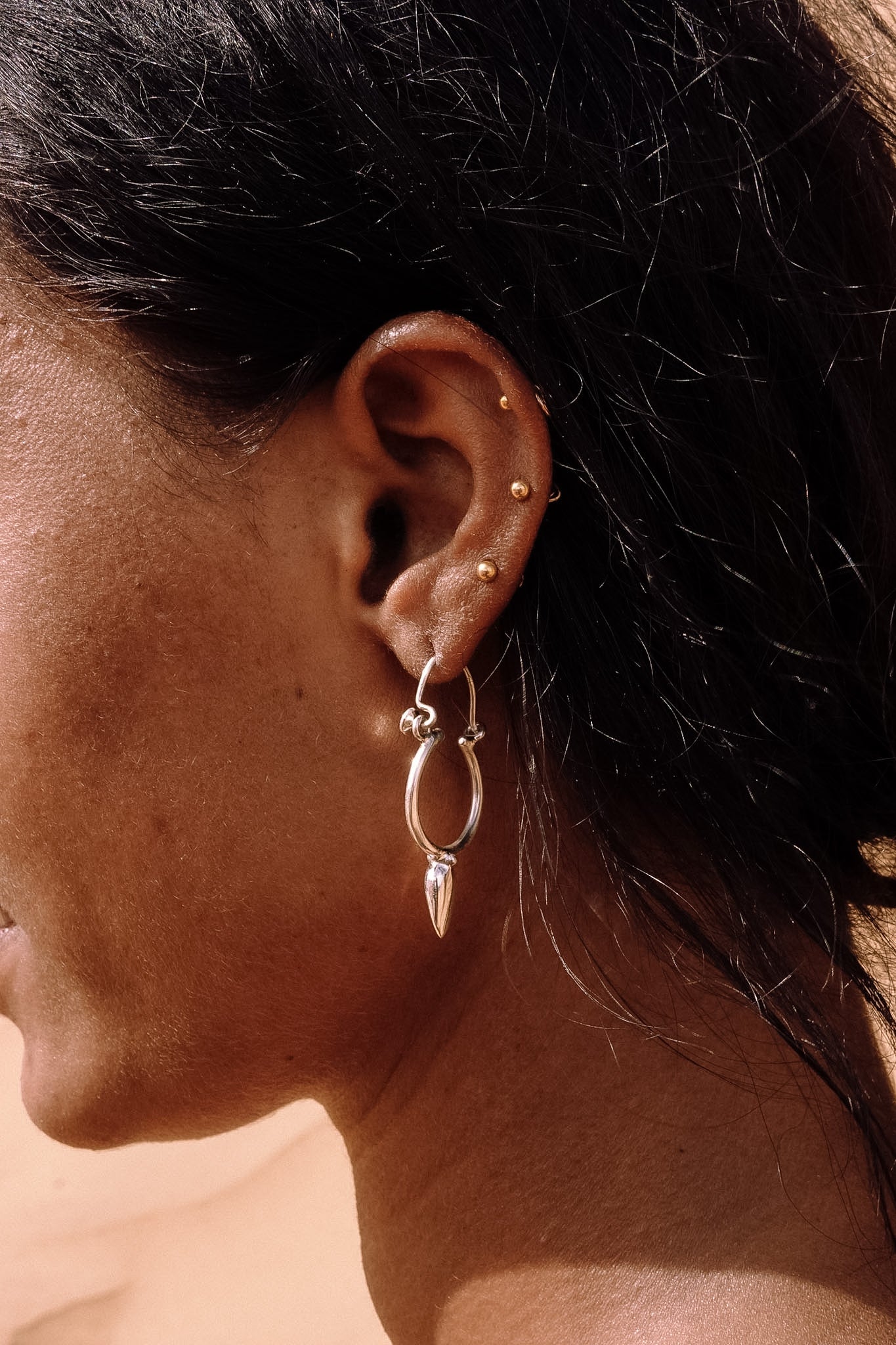 N205- Desert Thorn Silver Hoops XS