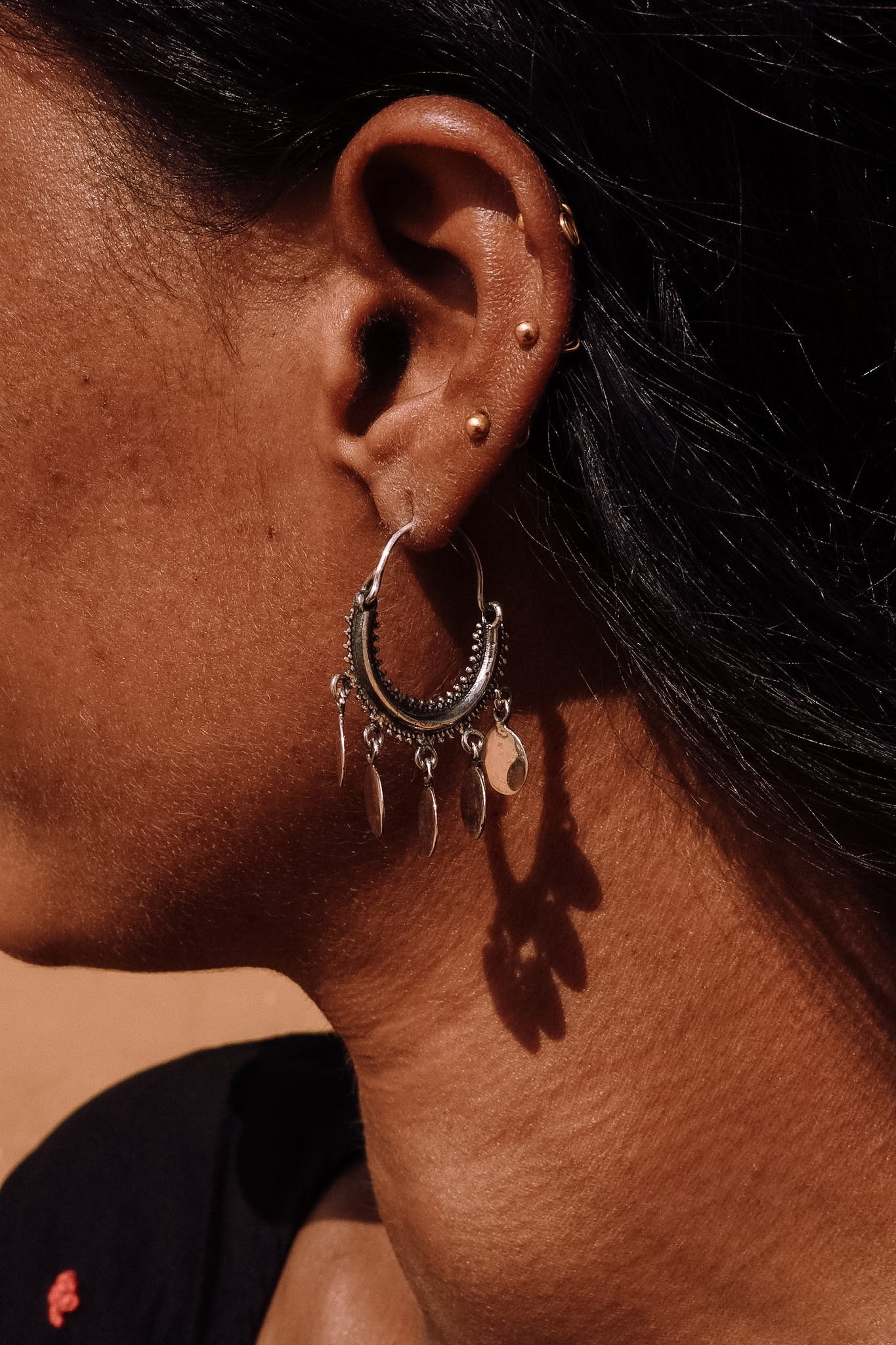 N208 - Coins Hoop Silver Earrings