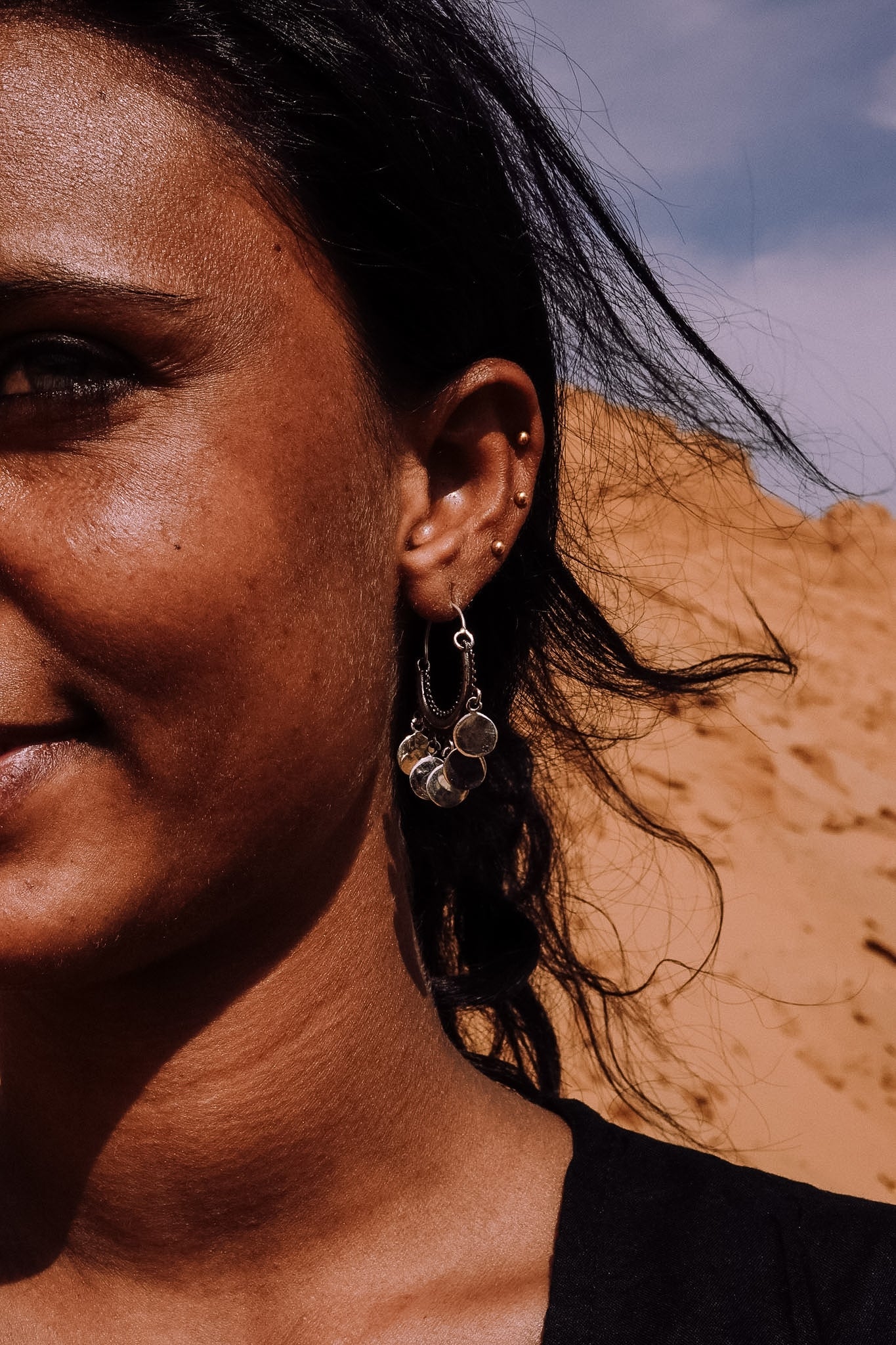 N208 - Coins Hoop Silver Earrings