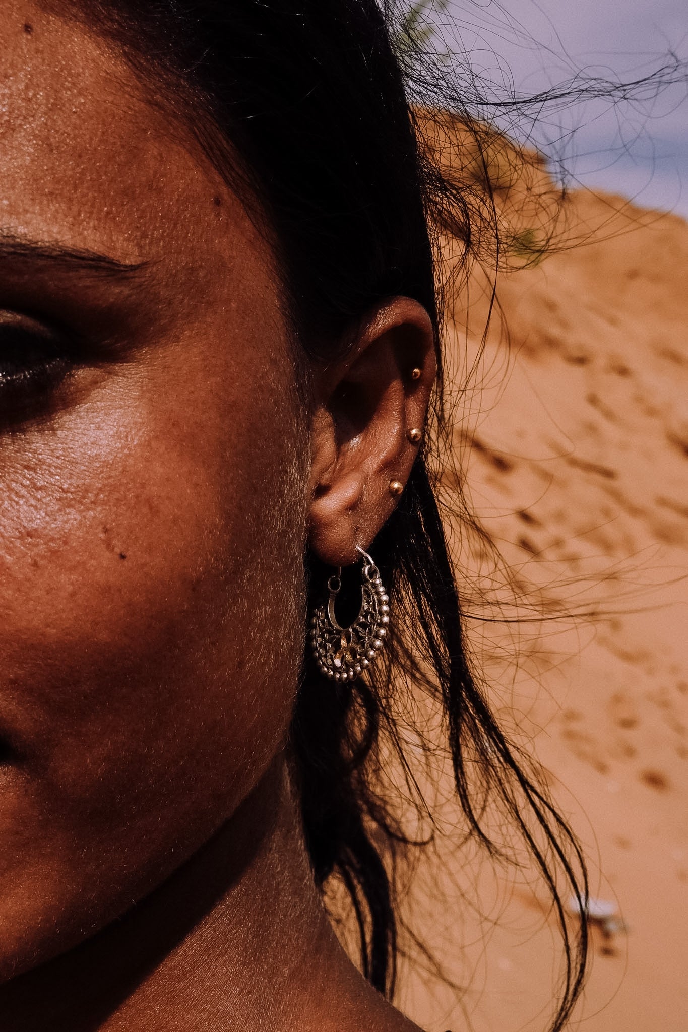 N207 - Antique Filigree Hoop Silver Earrings  Museum Piece