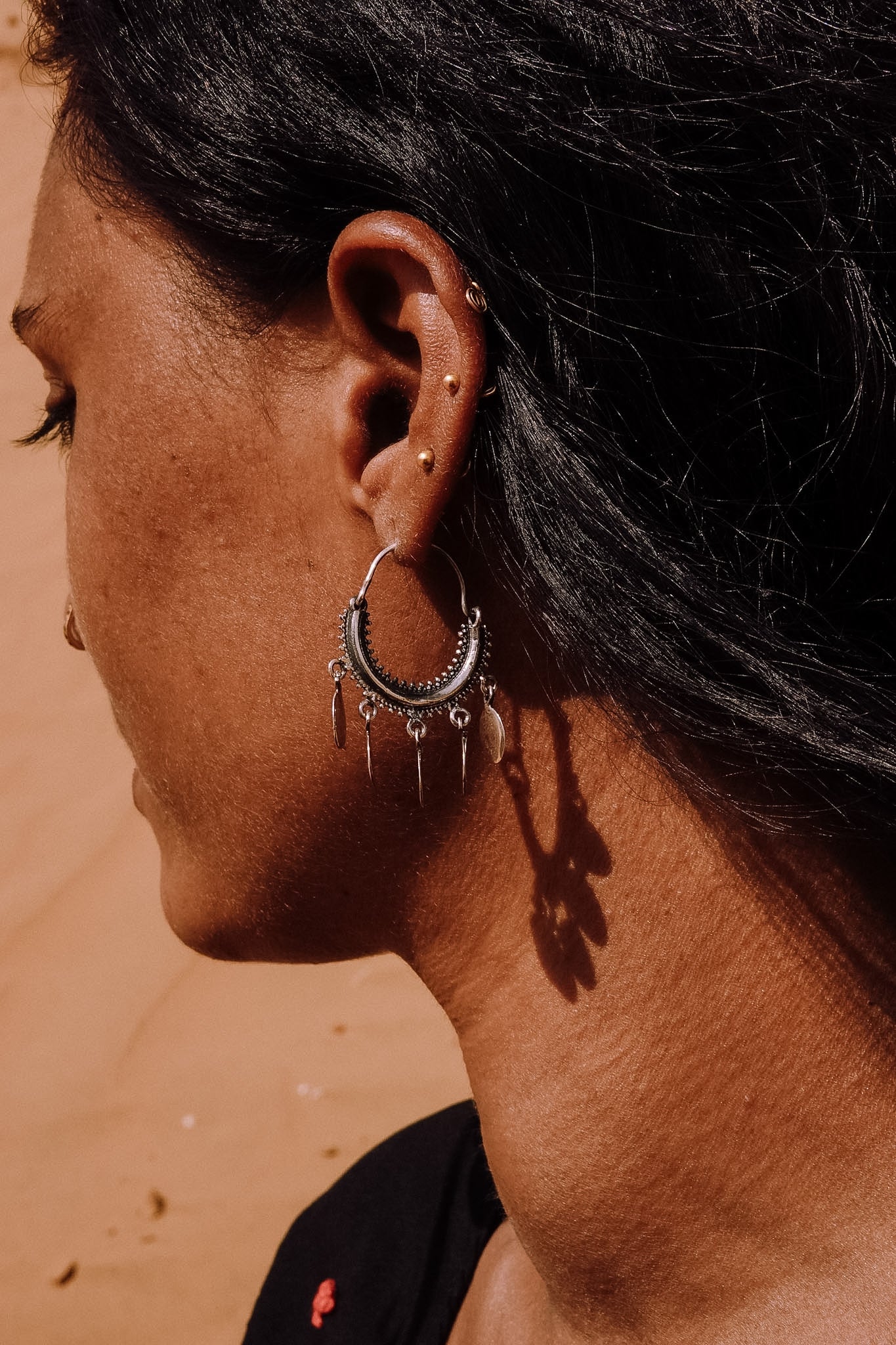 N208 - Coins Hoop Silver Earrings