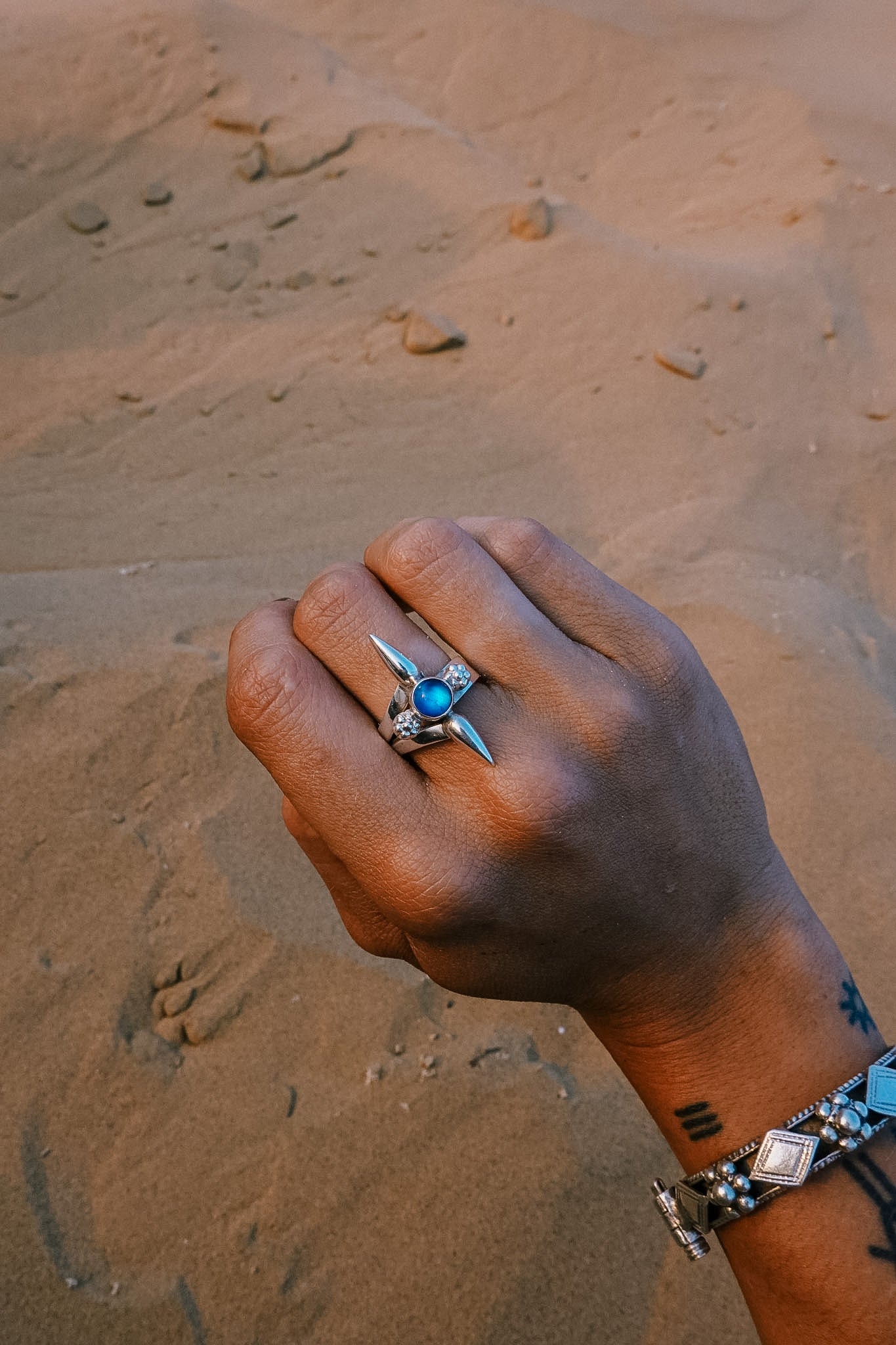 N177 - Silver Ring with  Rainbow Moonstone
