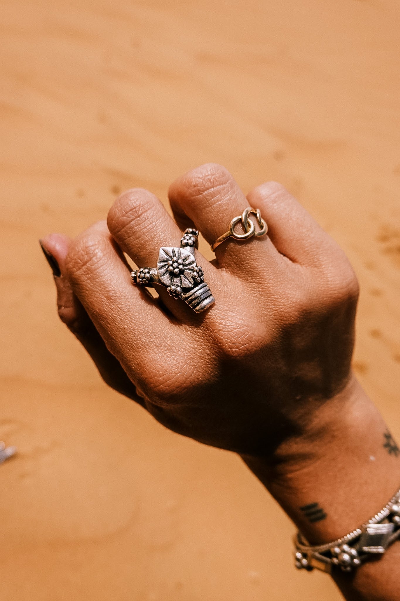 N186 - Banjara inspired Silver Rings with granules