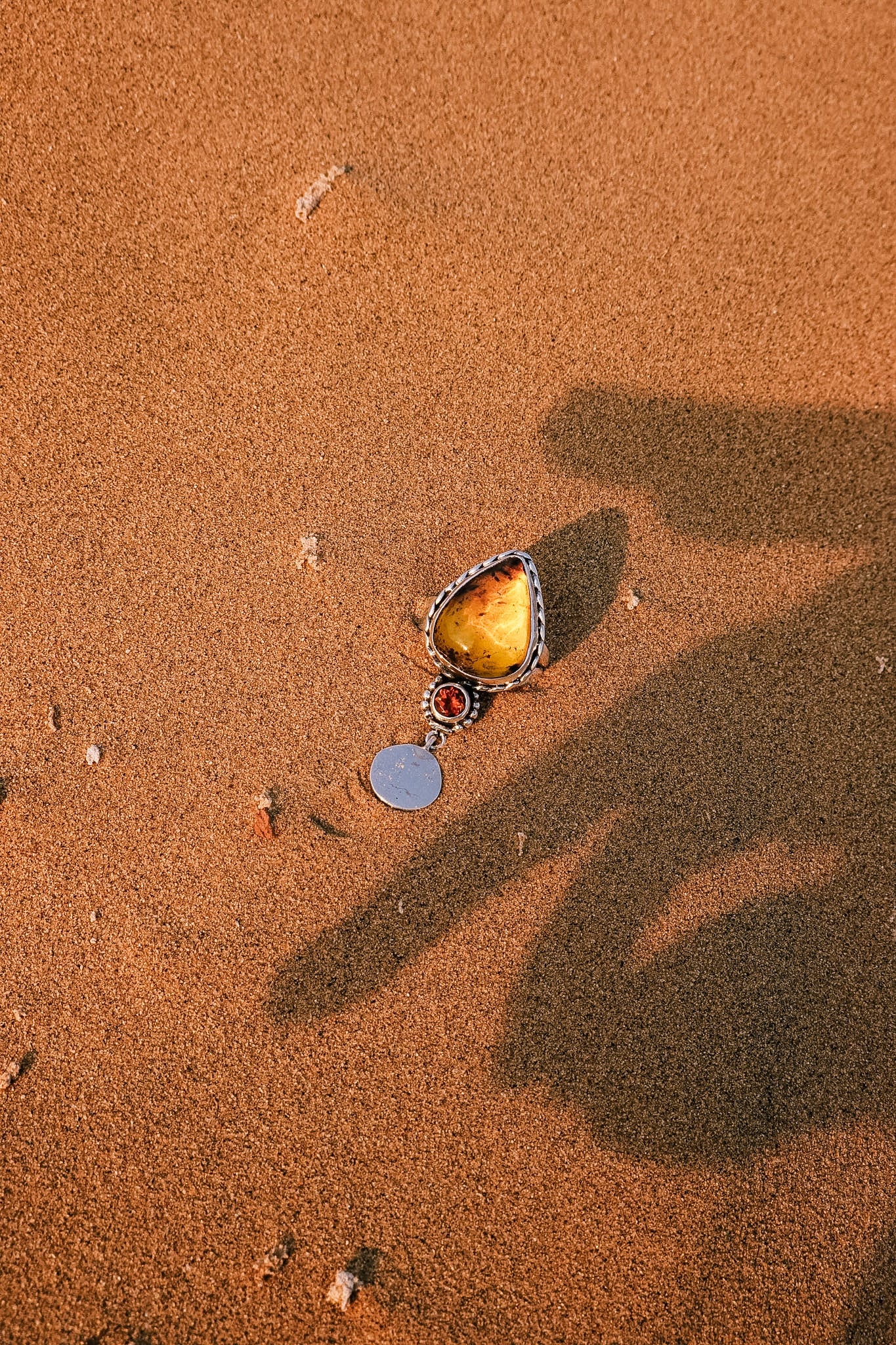 N175 - Coin Silver Ring with Mexican Amber & Orange Garnet