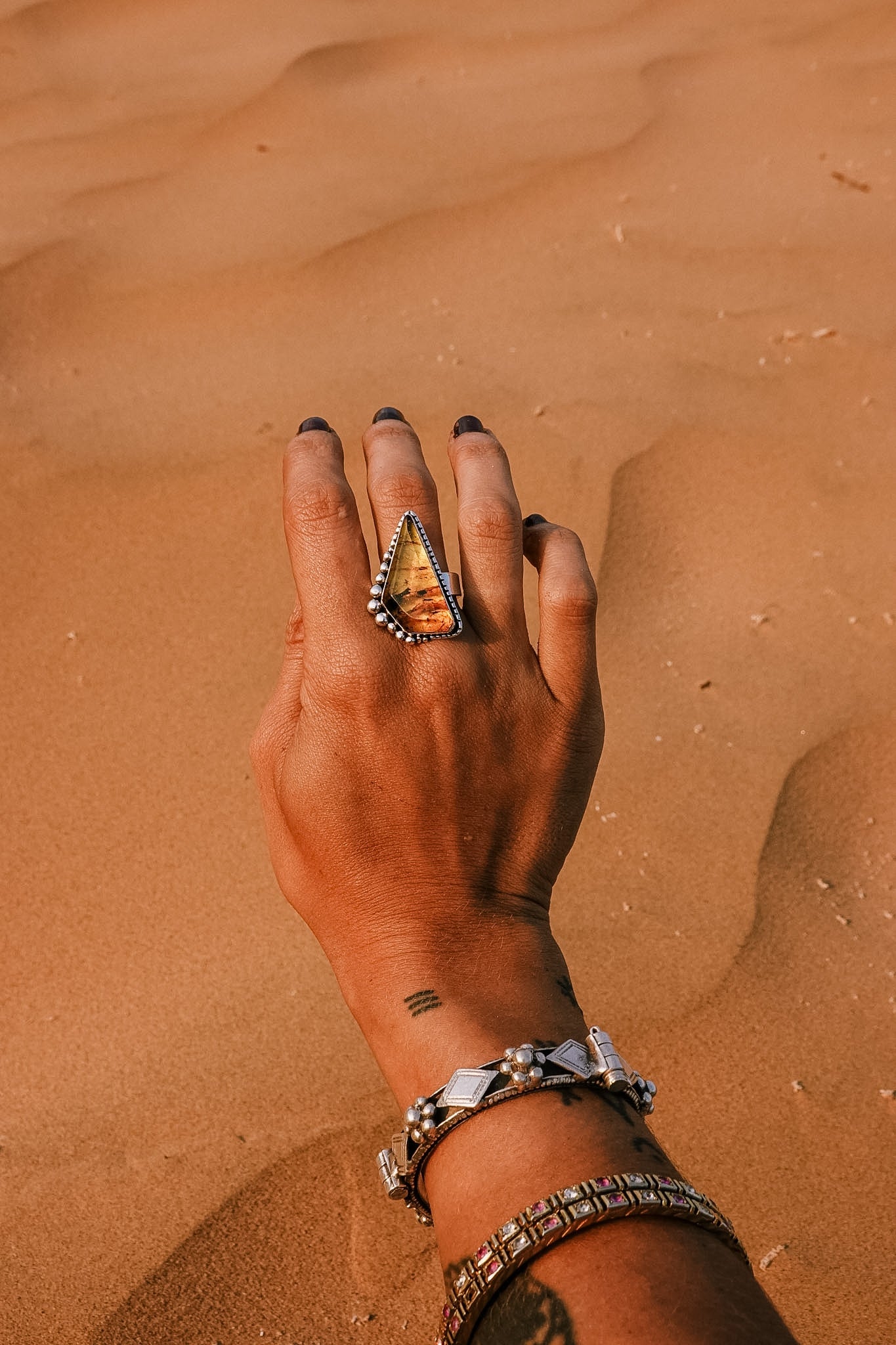 N211 - Silver Ring with Mexican Amber