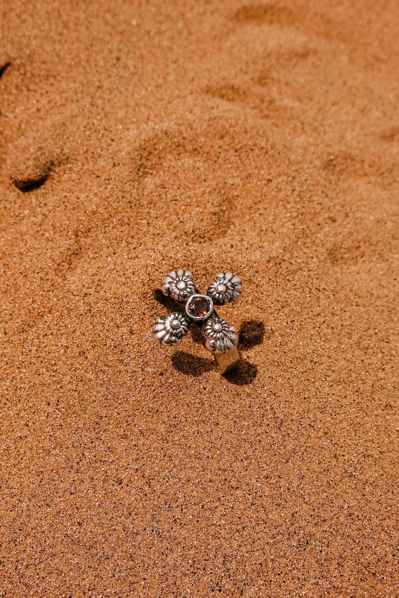 N181 - Phool Silver Ring Orange Garnet & Turmaline