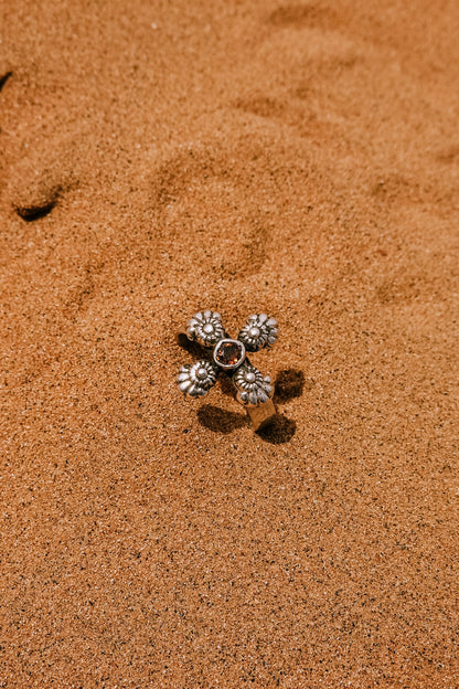 N181 - Phool Silver Ring Orange Garnet & Turmaline