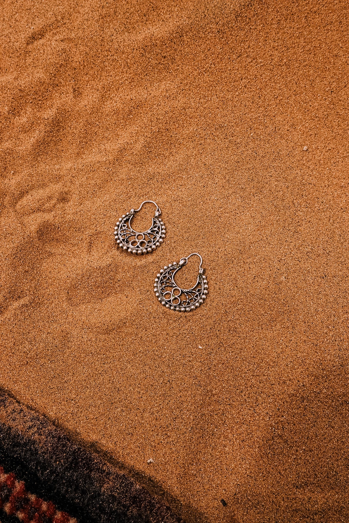 N207 - Antique Filigree Hoop Silver Earrings  Museum Piece