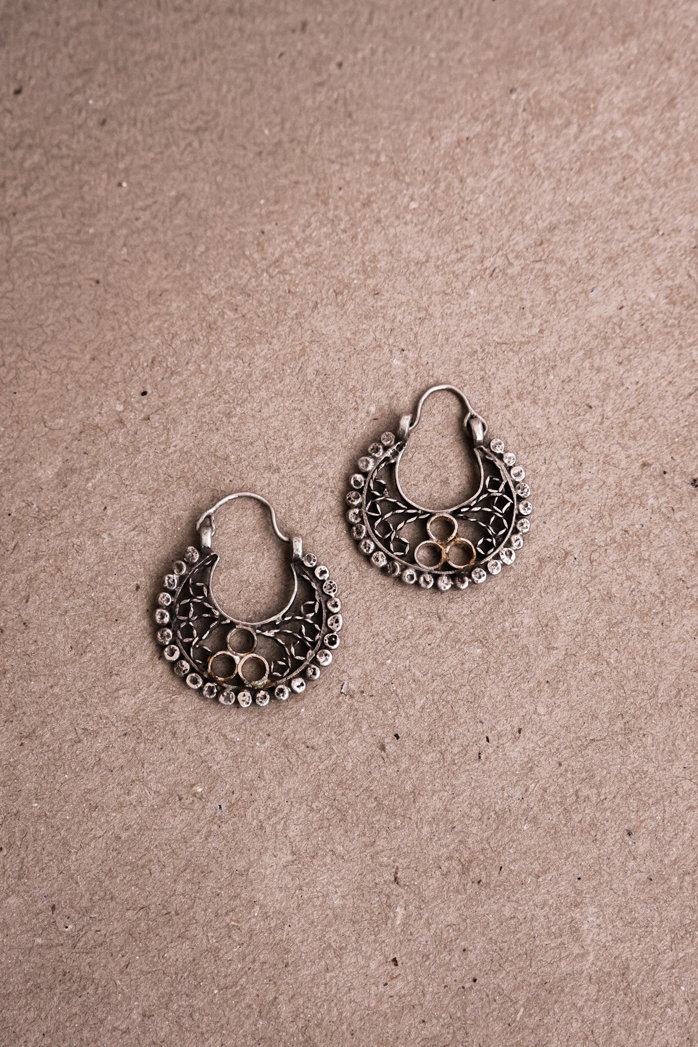 N207 - Antique Filigree Hoop Silver Earrings  Museum Piece
