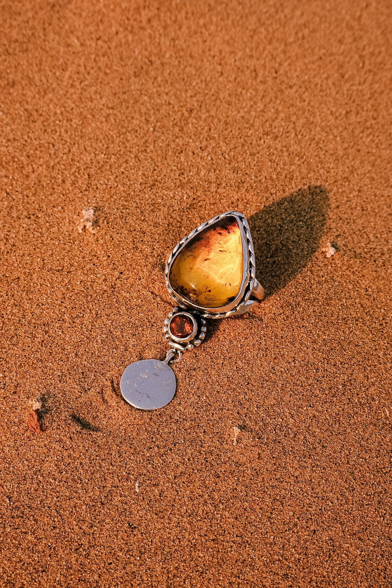 N175 - Coin Silver Ring with Mexican Amber & Orange Garnet