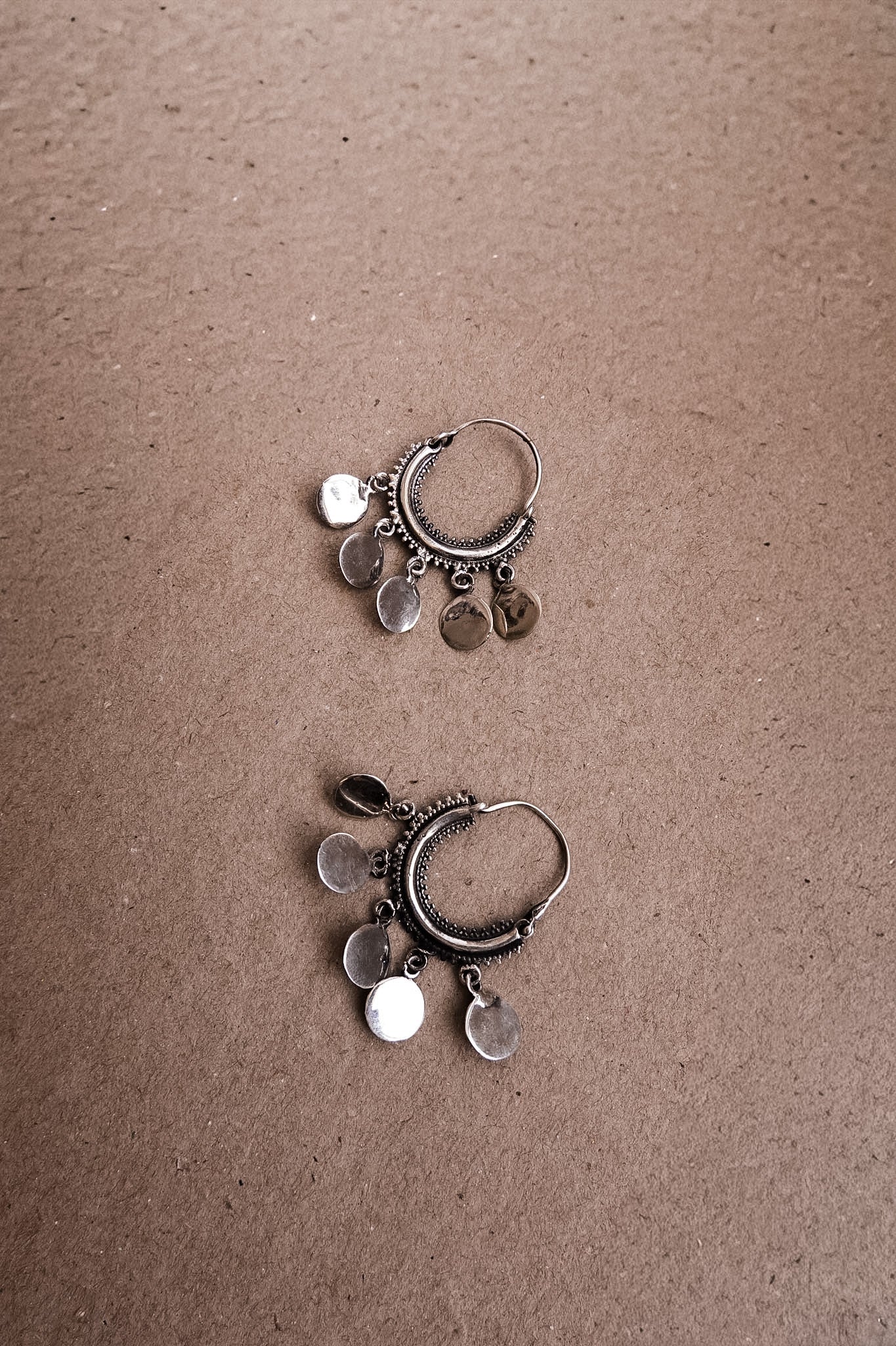 N208 - Coins Hoop Silver Earrings