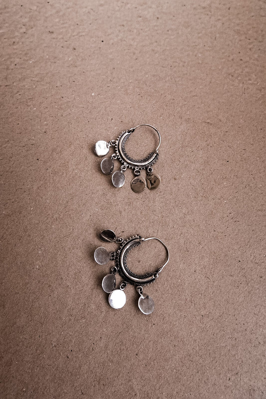 N208 - Coins Hoop Silver Earrings