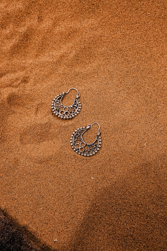 N207 - Antique Filigree Hoop Silver Earrings  Museum Piece