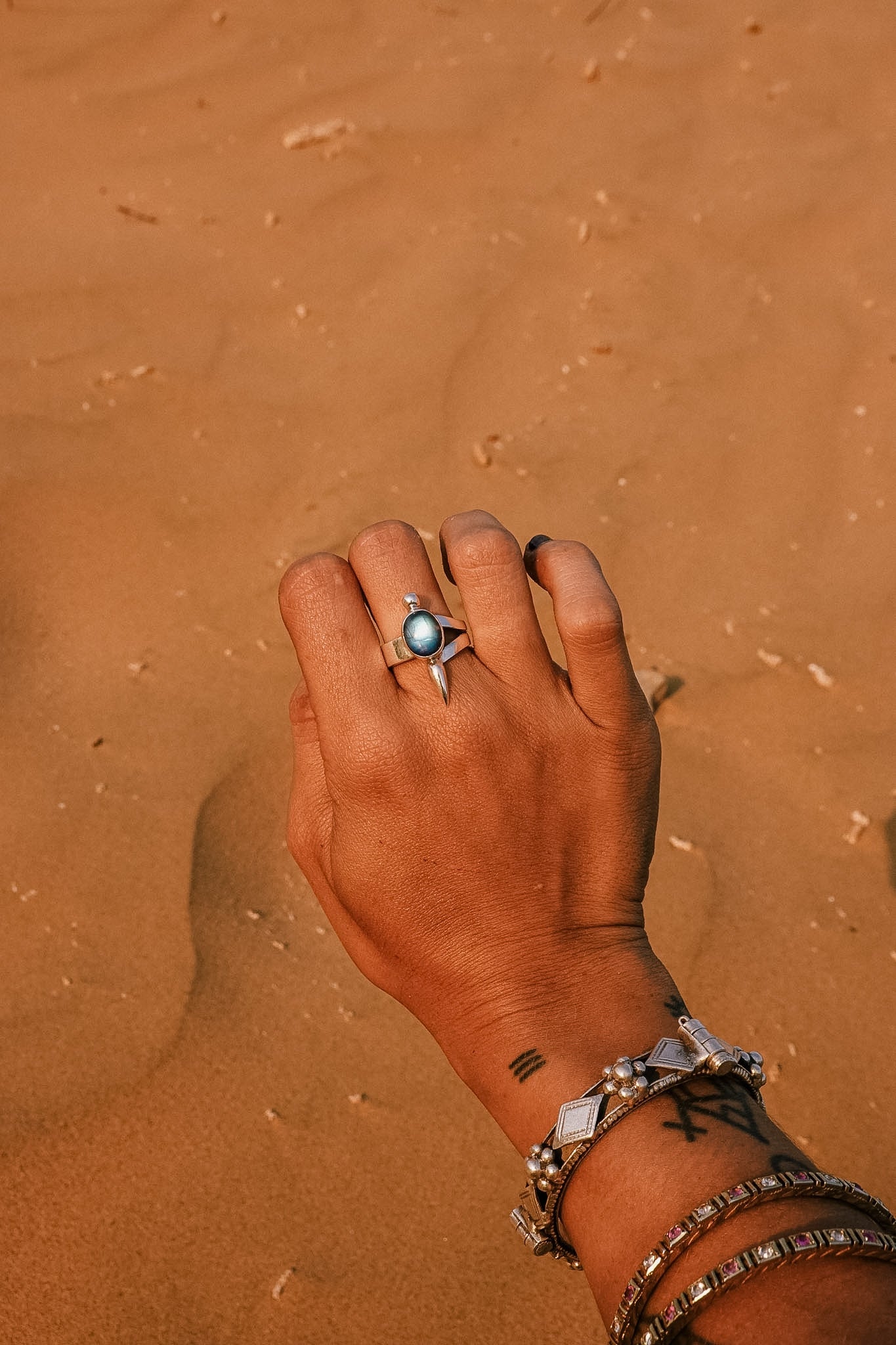 N178 - Silver Ring with  Rainbow Moonstone