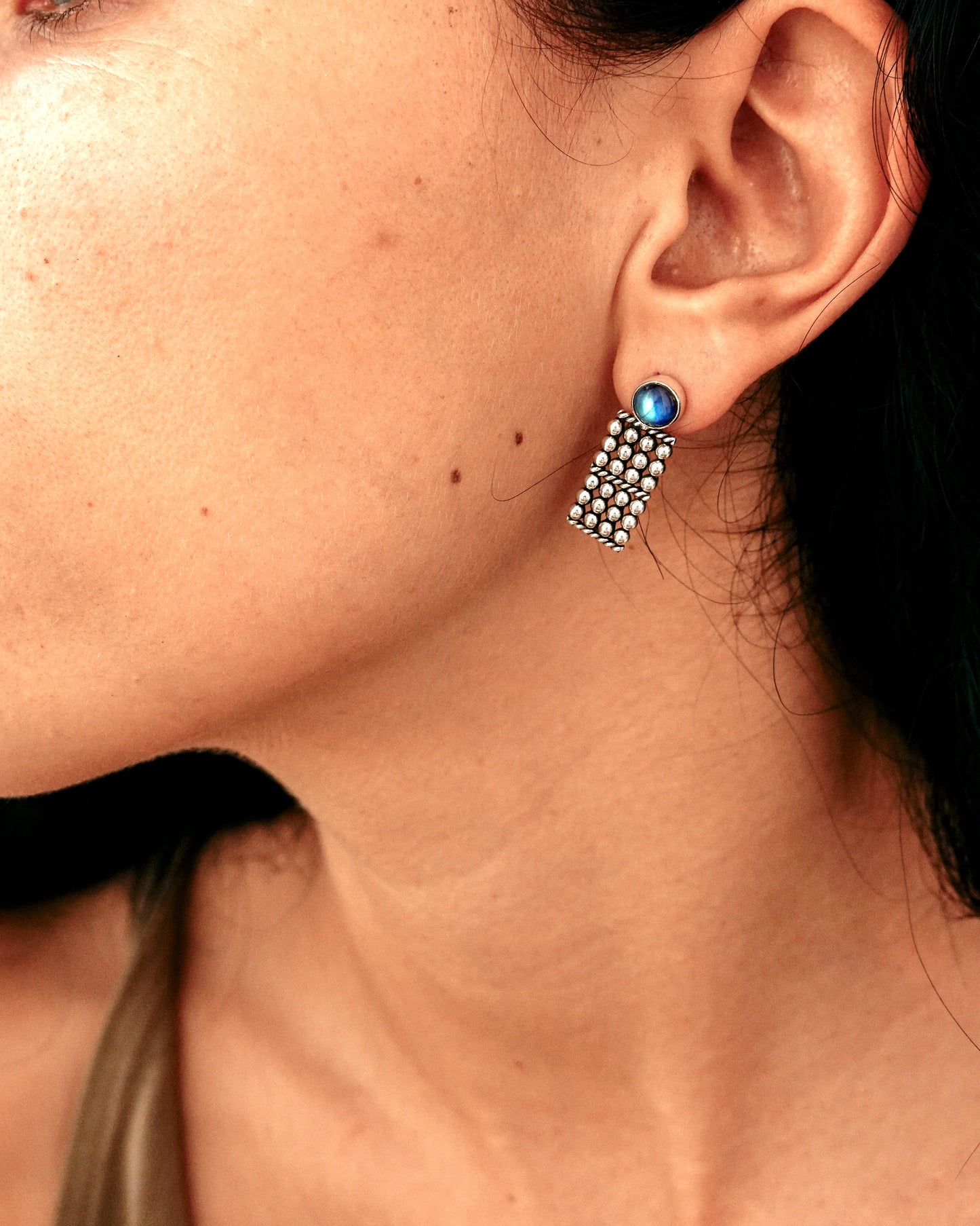 N148- JADDOO SET Blue Rainbow Moonstone Earrings & Rings