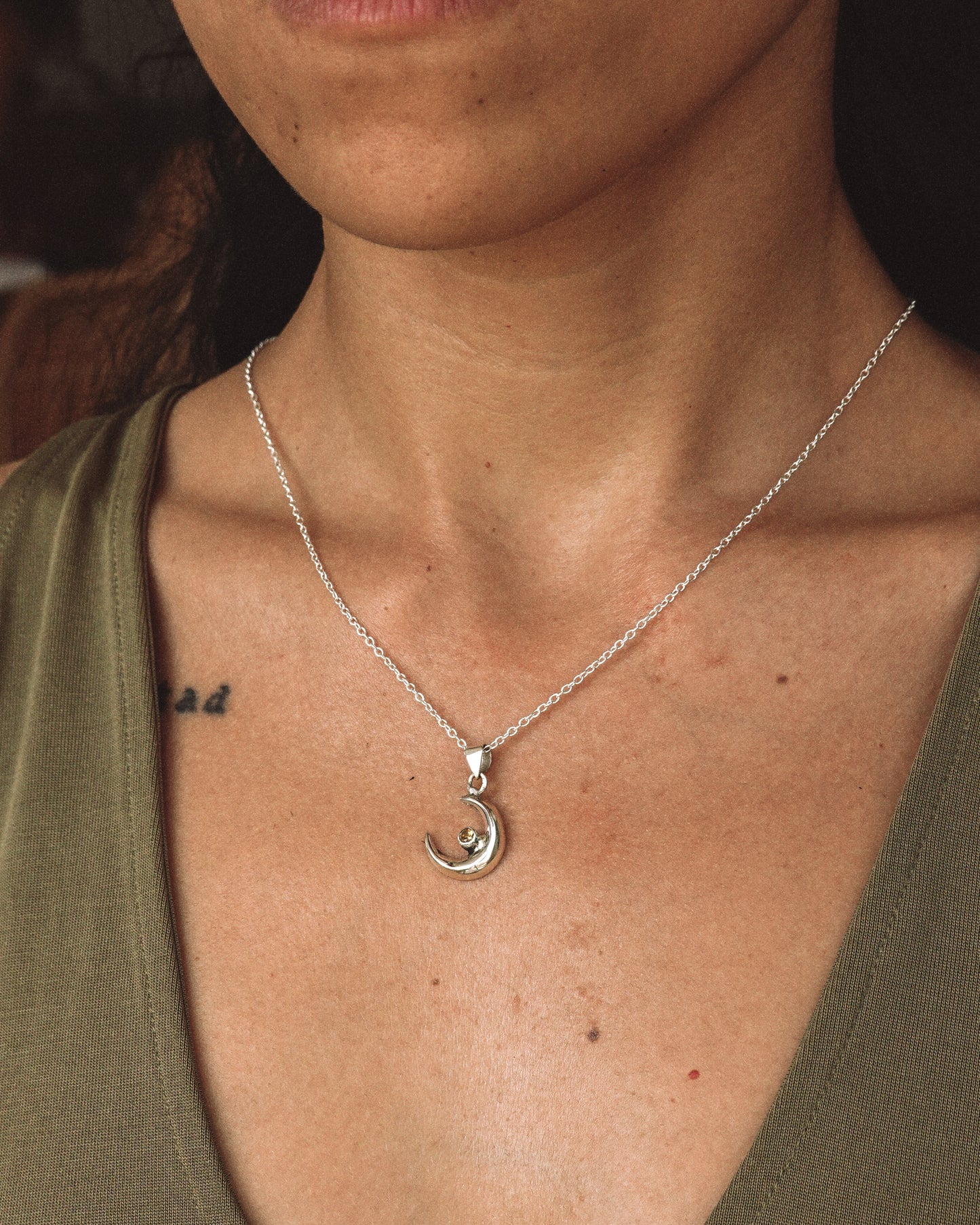 N128 -Chandra & Citrine Silver Necklace