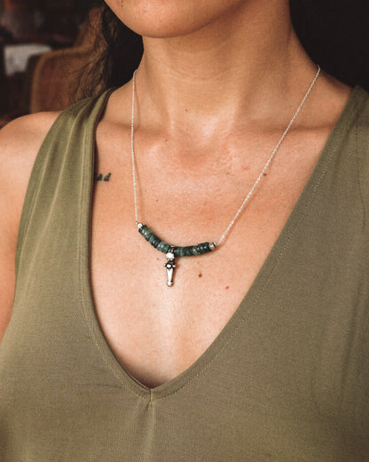N129 -Natural Turquoise & Antique Bead Silver Necklace
