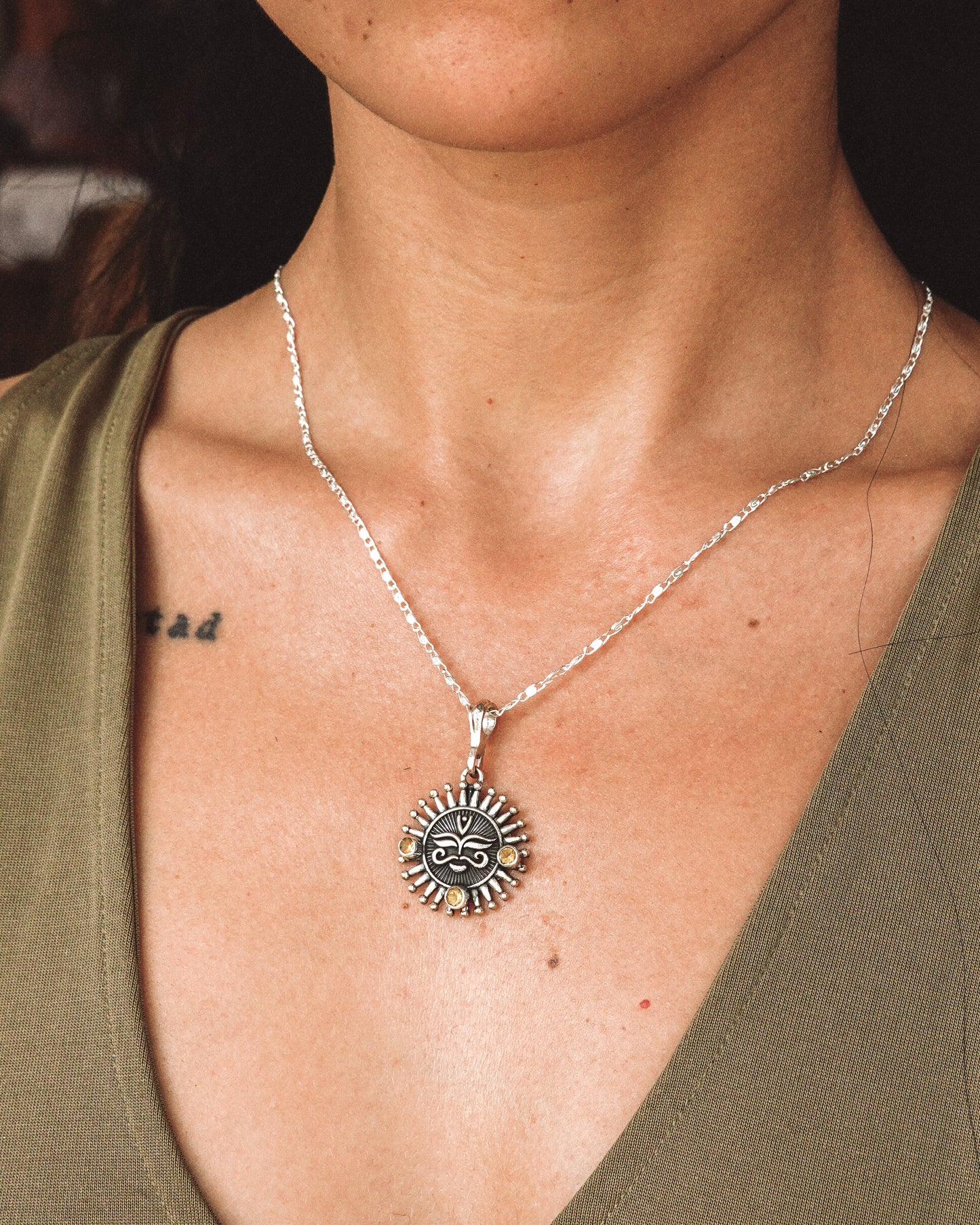 N131 -Surya Citrine  Silver Necklace