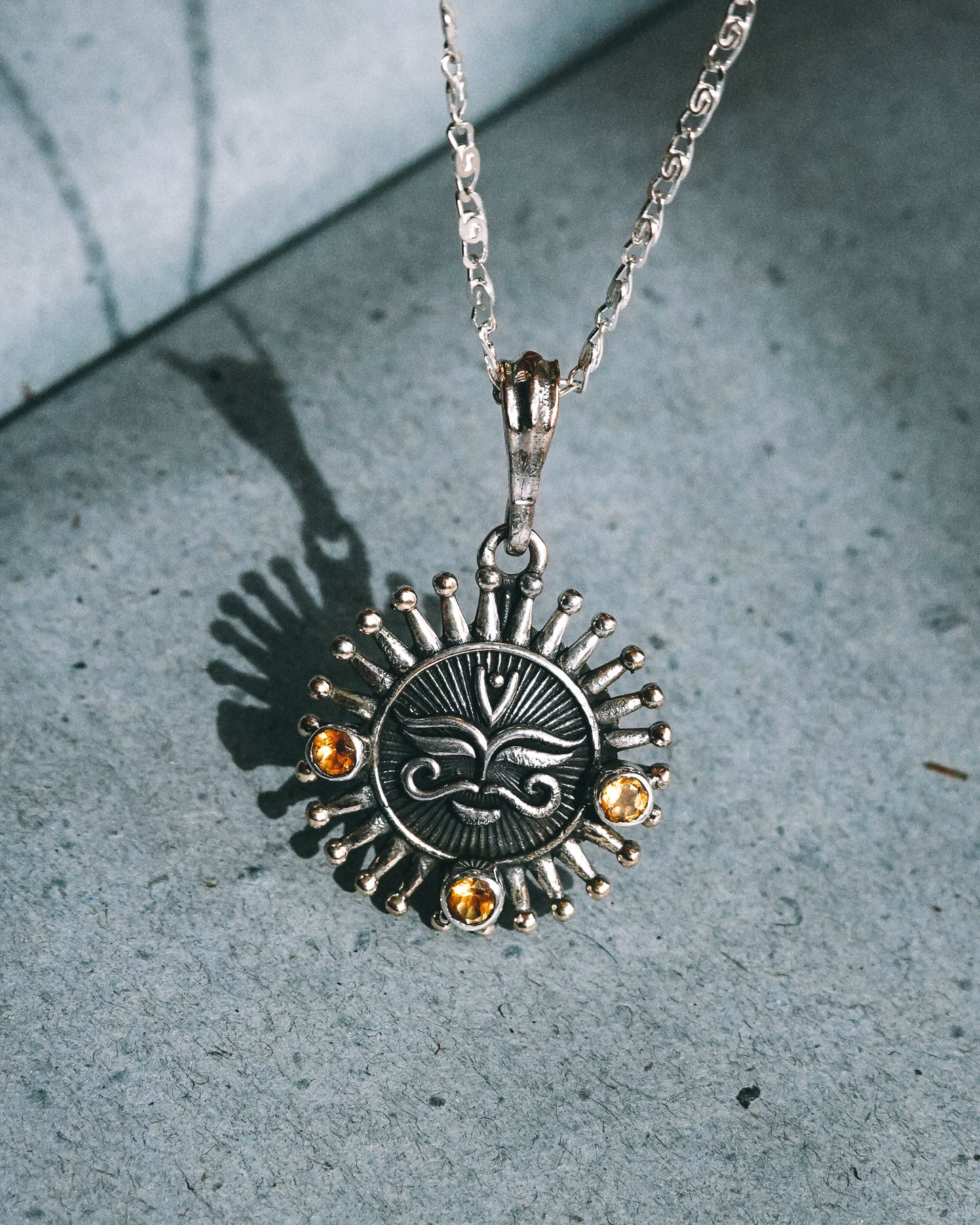 N131 -Surya Citrine  Silver Necklace
