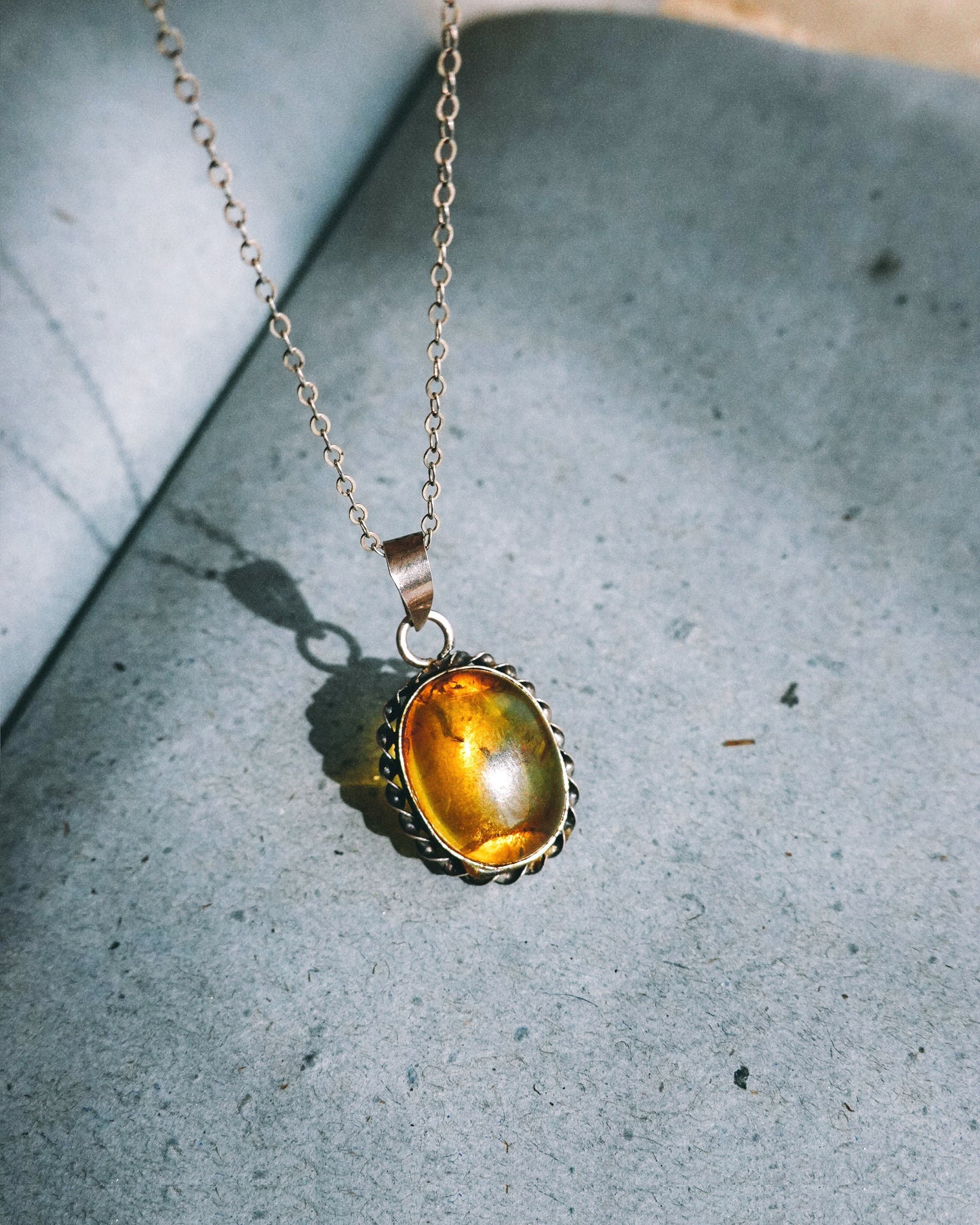 N130 -Mexican Amber Delicate Silver Necklace