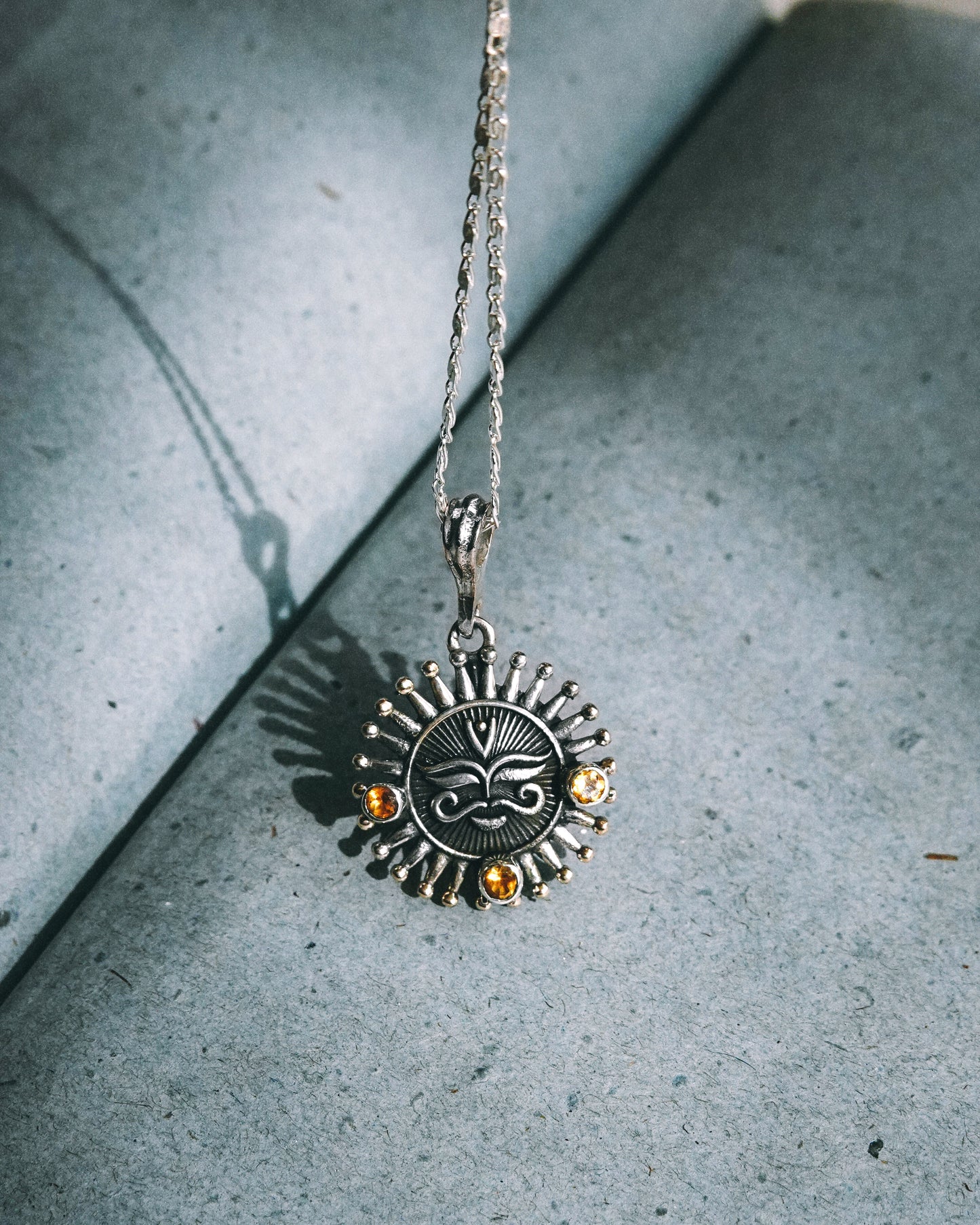 N131 -Surya Citrine  Silver Necklace