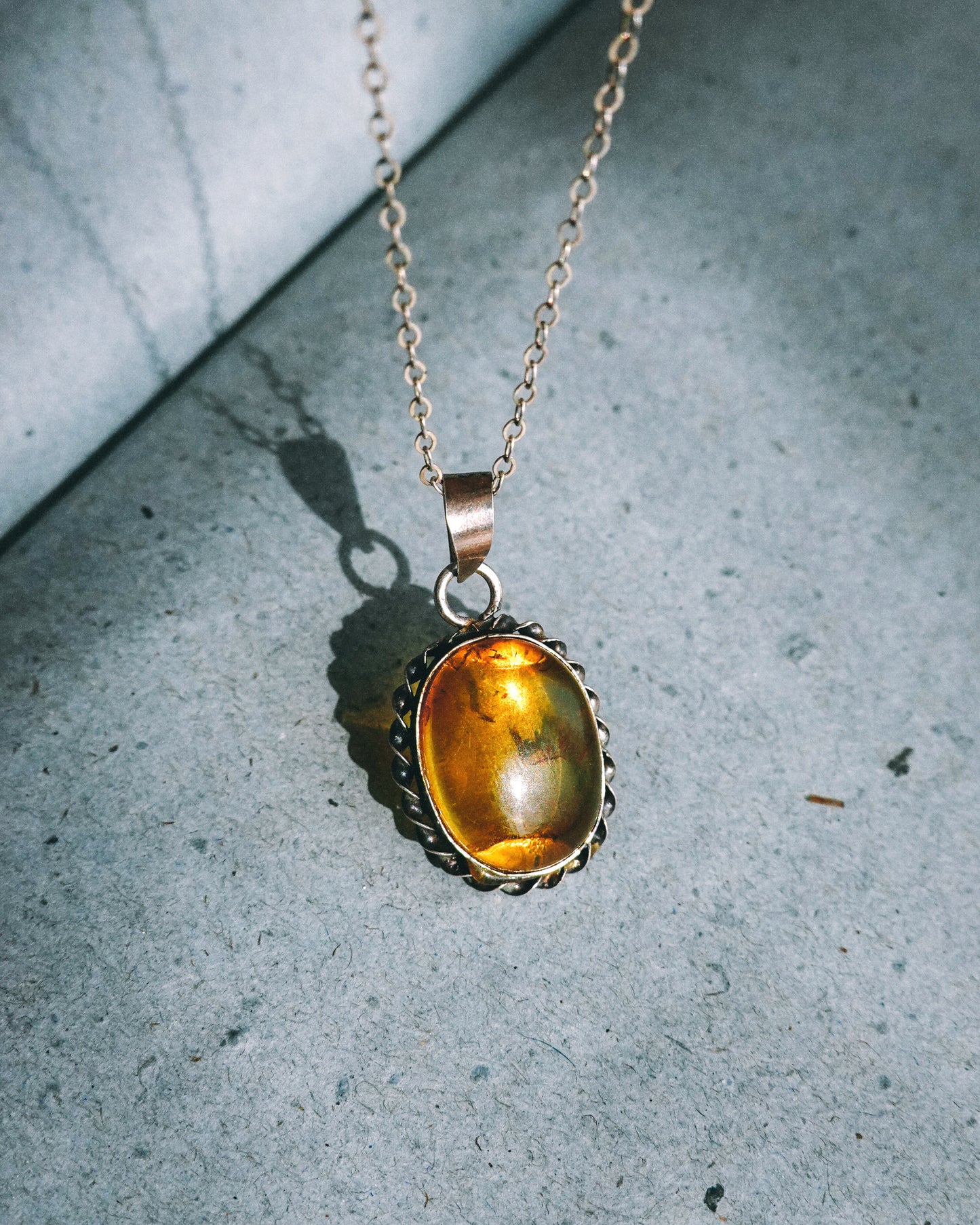 N130 -Mexican Amber Delicate Silver Necklace