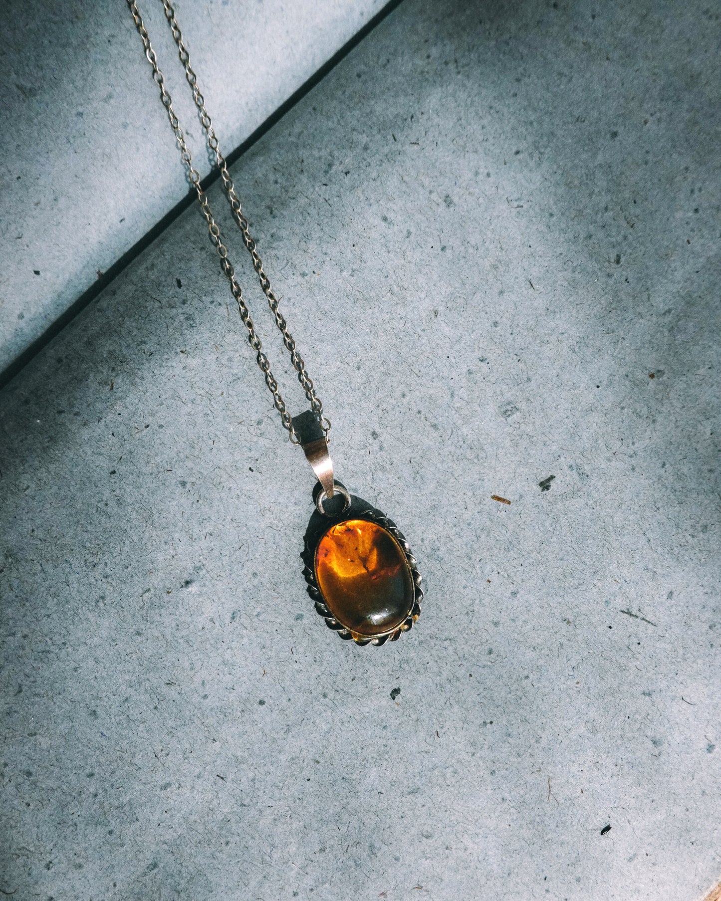 N130 -Mexican Amber Delicate Silver Necklace