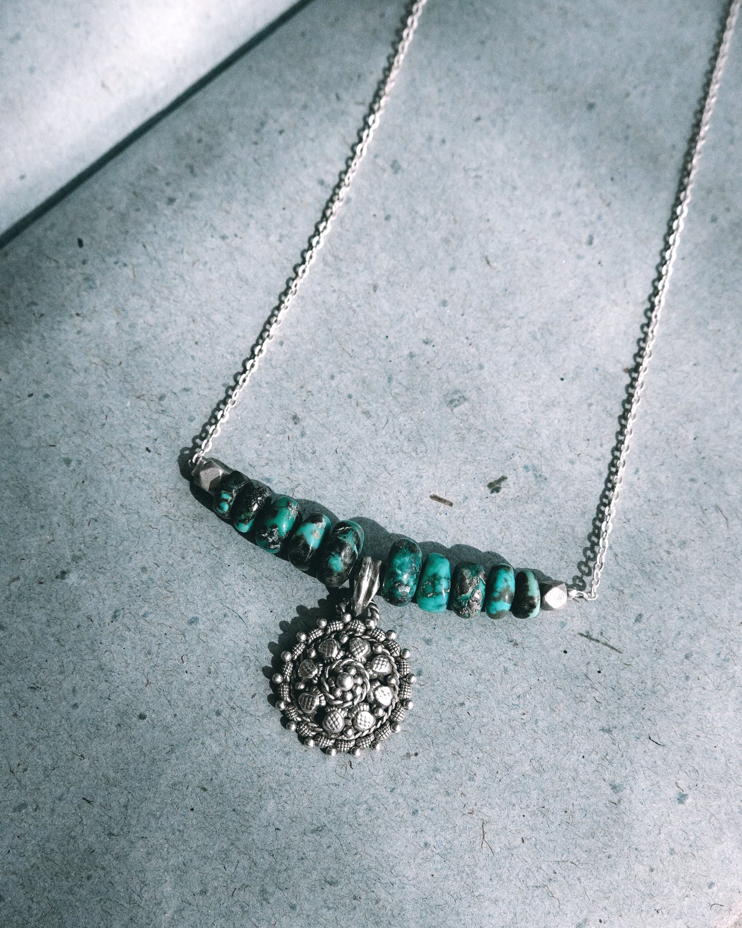 N127 -Natural Turquoise  & Silver Necklace