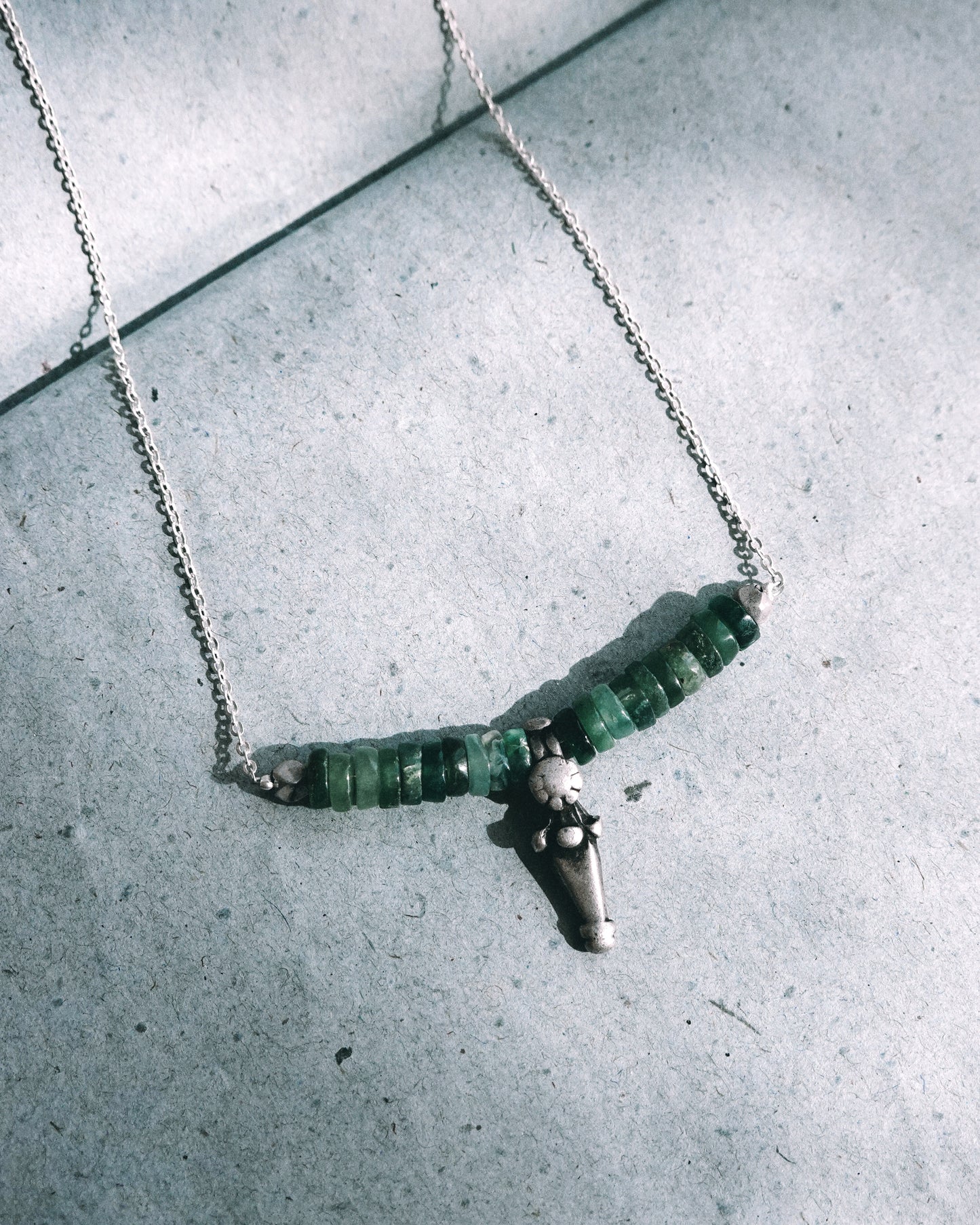 N129 -Natural Turquoise & Antique Bead Silver Necklace