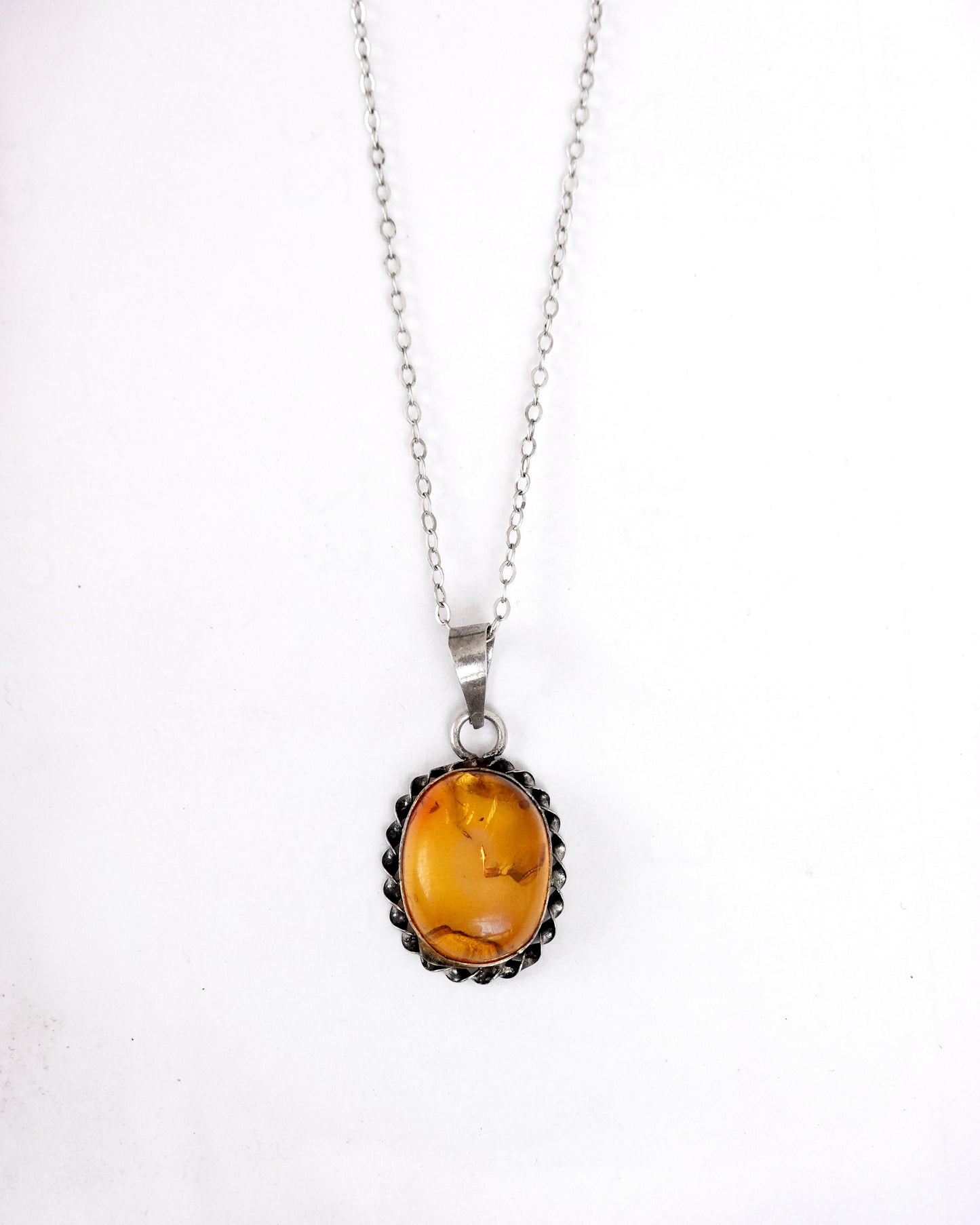 N130 -Mexican Amber Delicate Silver Necklace