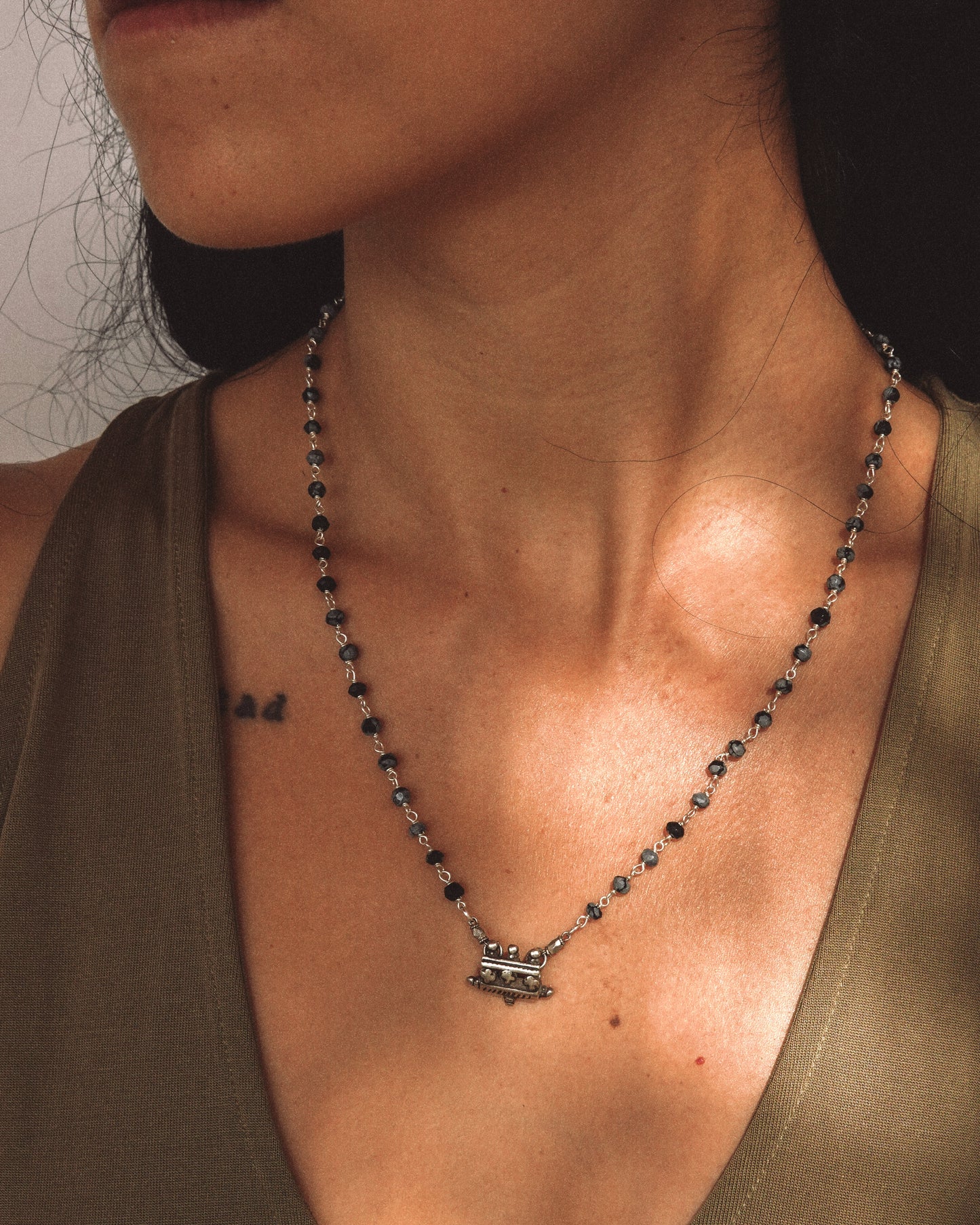 N132 Antique Miniature Taweez & Mangalsutra Beaded  Silver Necklace