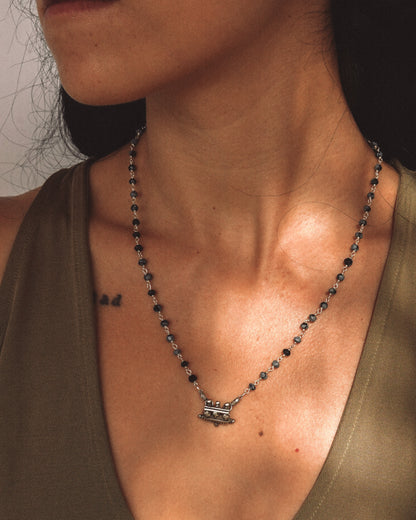 N132 Antique Miniature Taweez & Mangalsutra Beaded  Silver Necklace