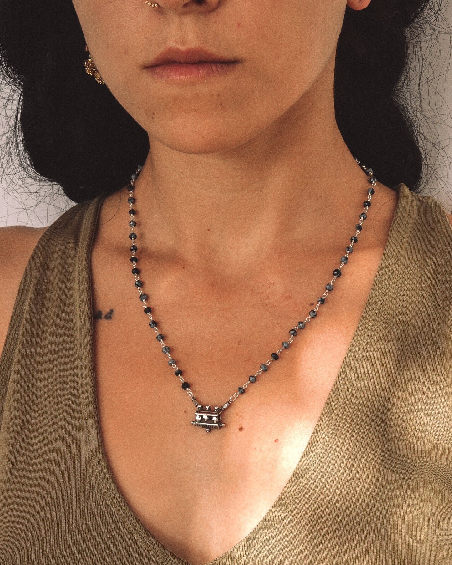 N132 Antique Miniature Taweez & Mangalsutra Beaded  Silver Necklace