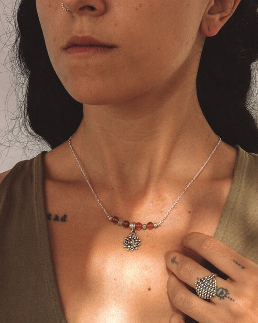 N125 - Amber, Citrine & Silver Chocker