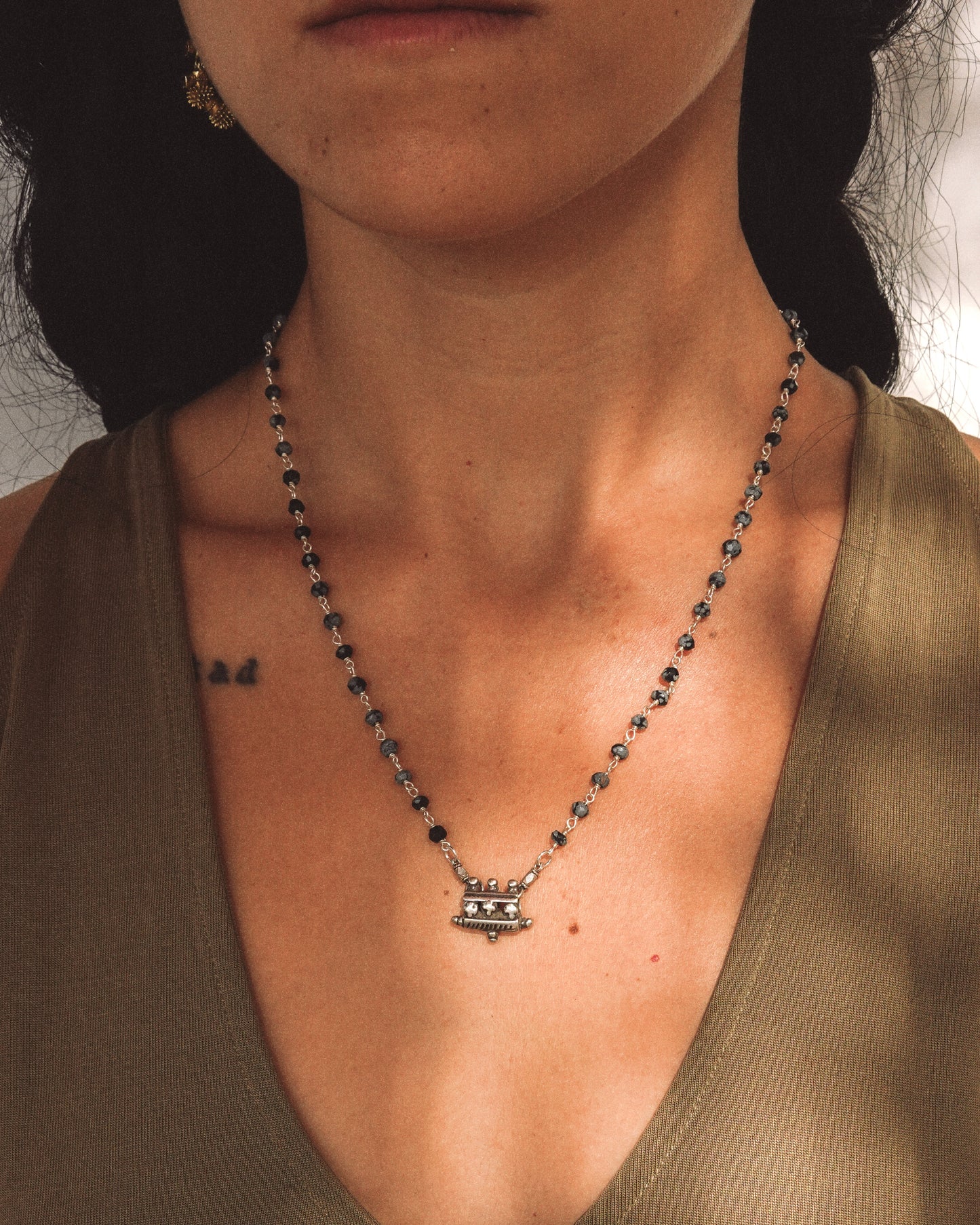 N132 Antique Miniature Taweez & Mangalsutra Beaded  Silver Necklace