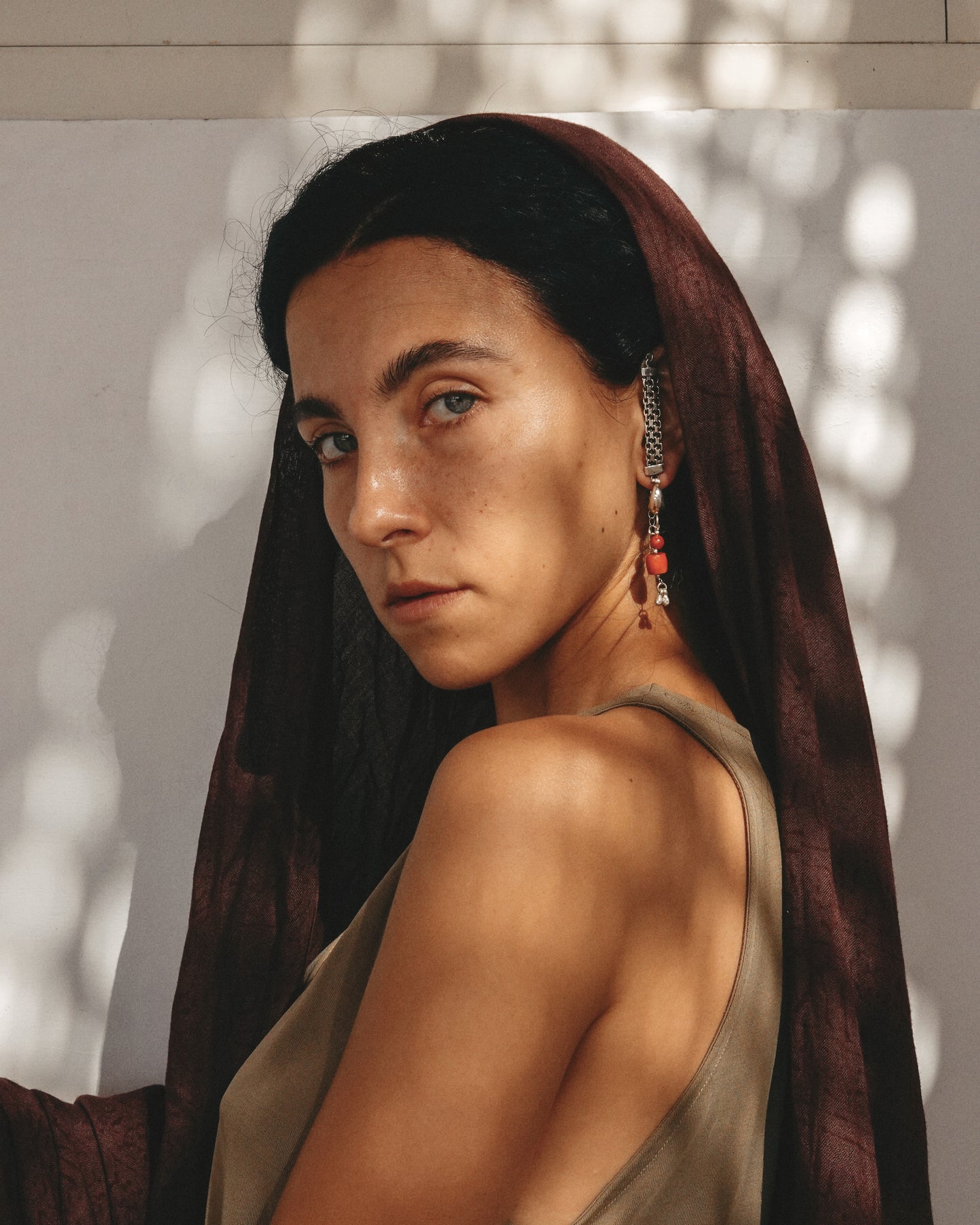 N135- Jela Climb Up With Natural Coral Silver Earrings