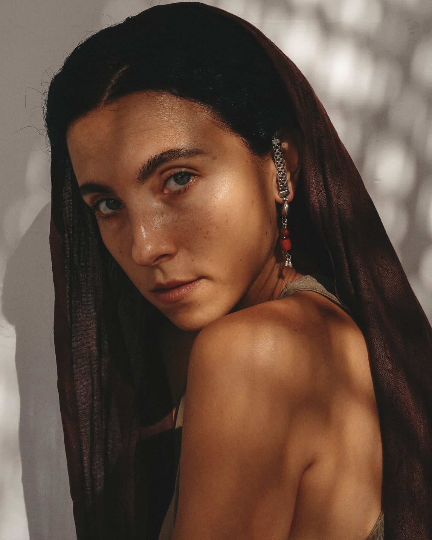 N135- Jela Climb Up With Natural Coral Silver Earrings