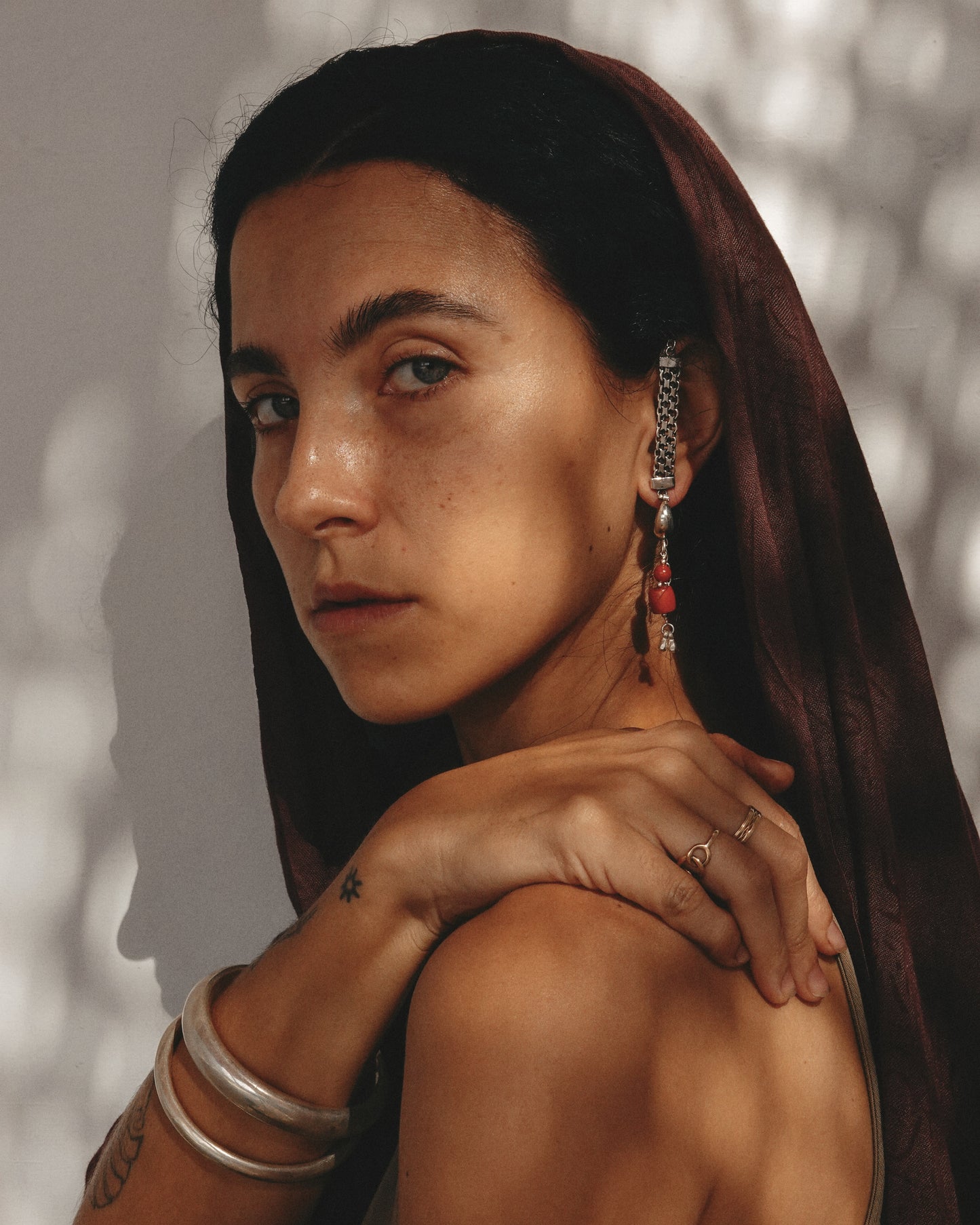 N135- Jela Climb Up With Natural Coral Silver Earrings