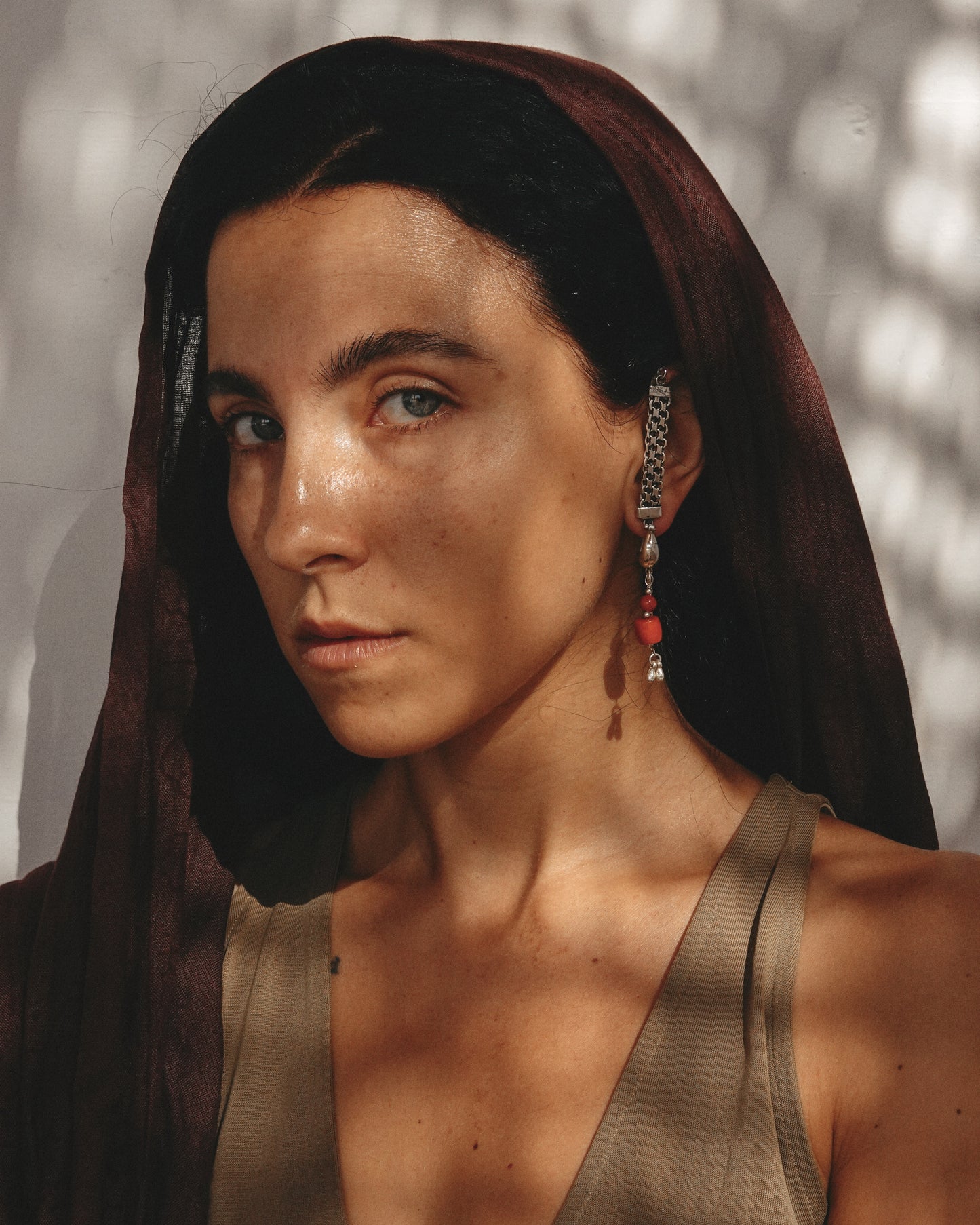 N135- Jela Climb Up With Natural Coral Silver Earrings