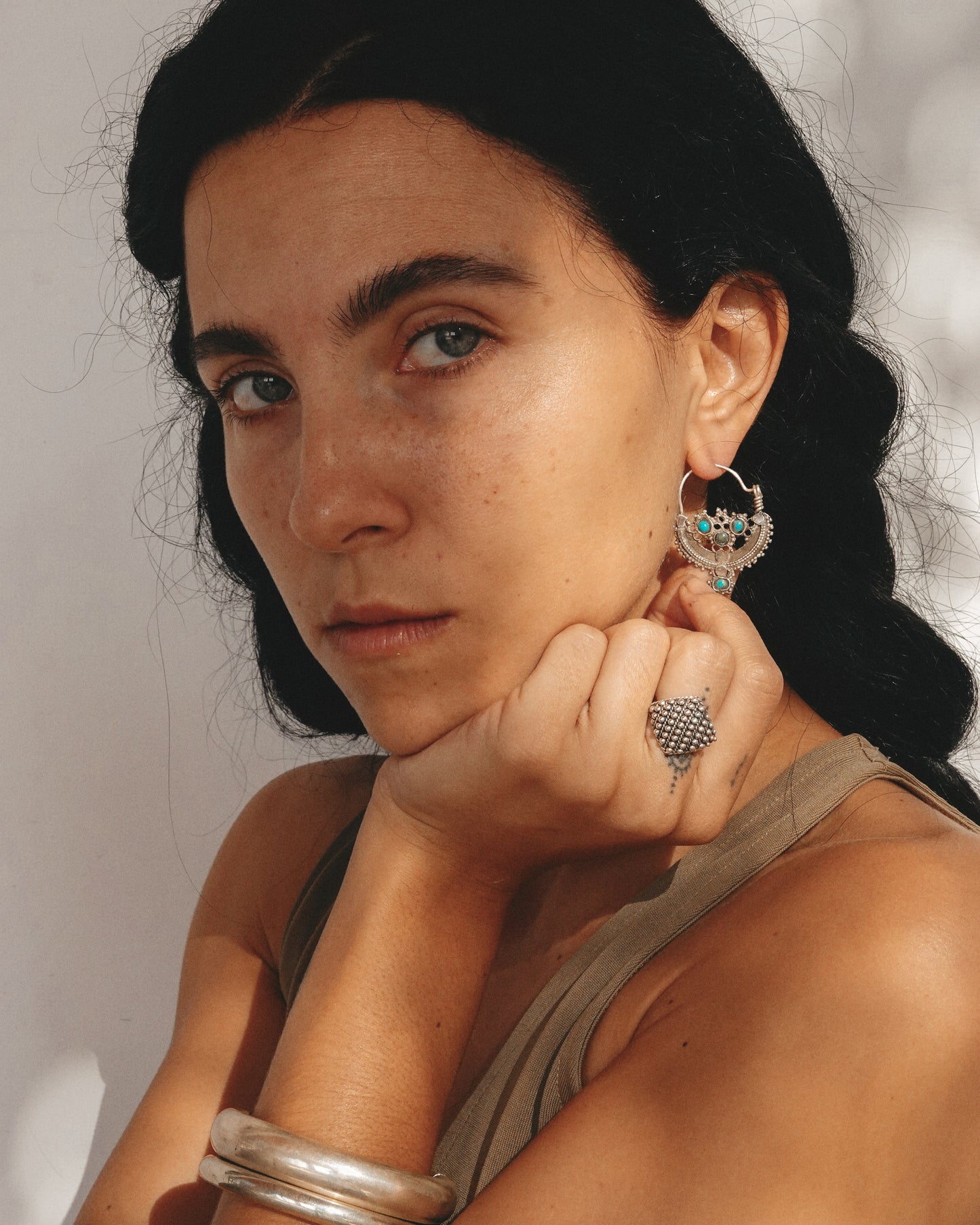 N137- Afghani Antique blue Silver Earrings