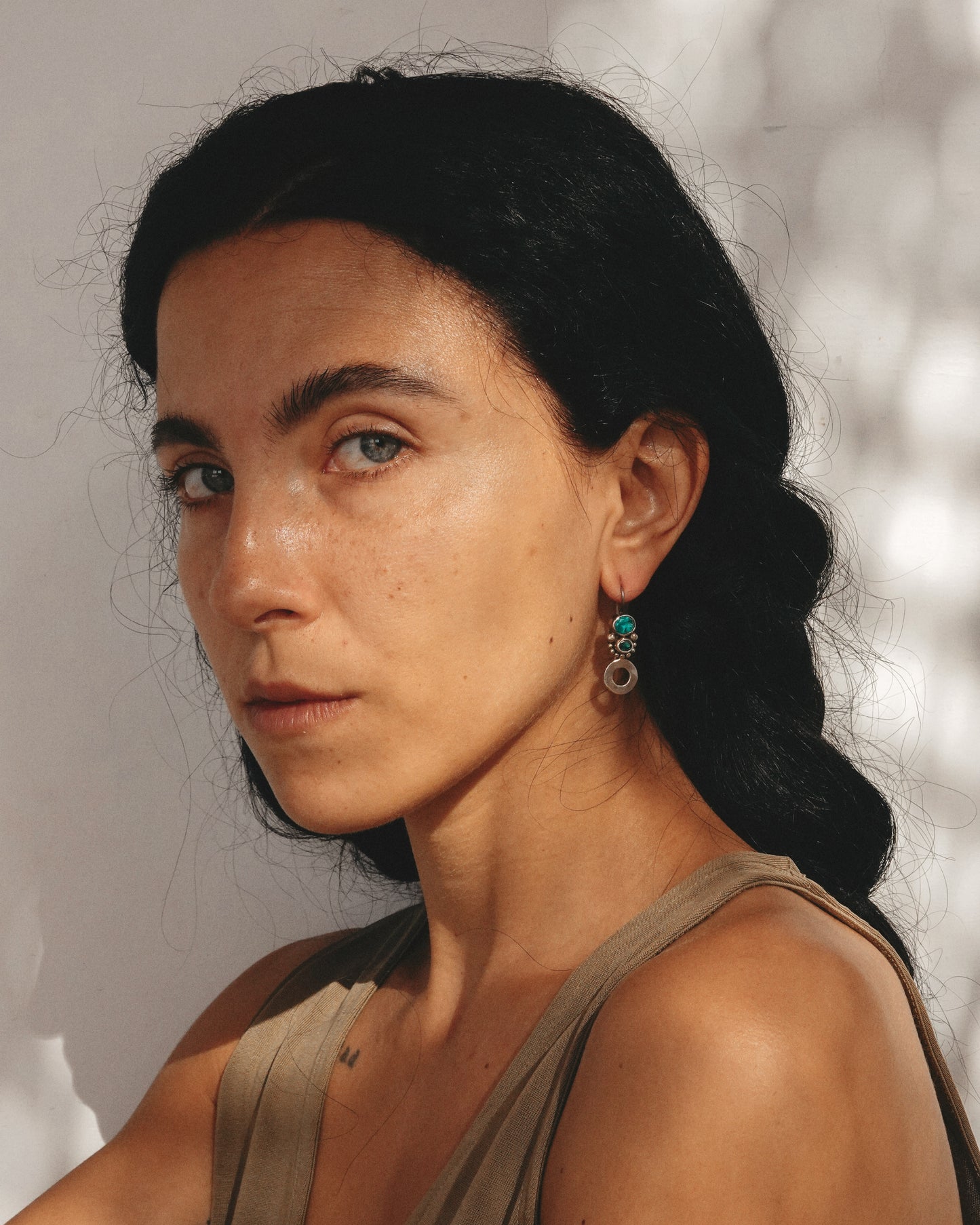 N141- Apatite & Turmaline Silver earrings (Small scratch on the stones)