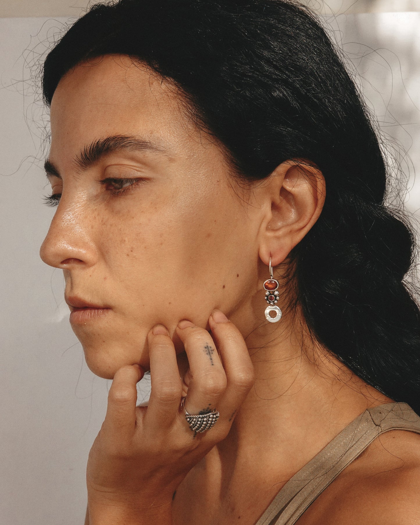 N139- Orange Garnet & Turmaline Silver Earrings