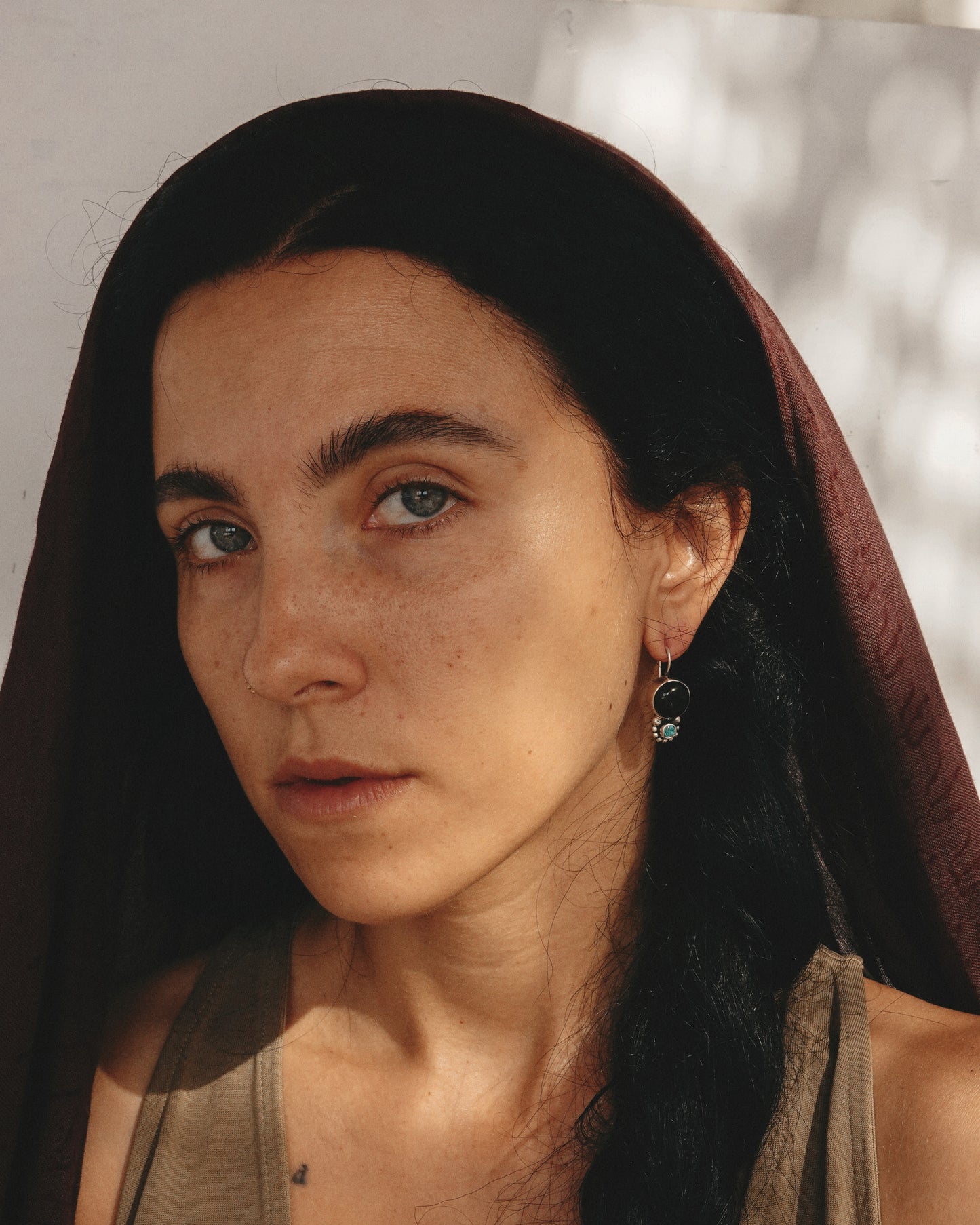 N136- Black Onyx & Turmaline Silver Earrings