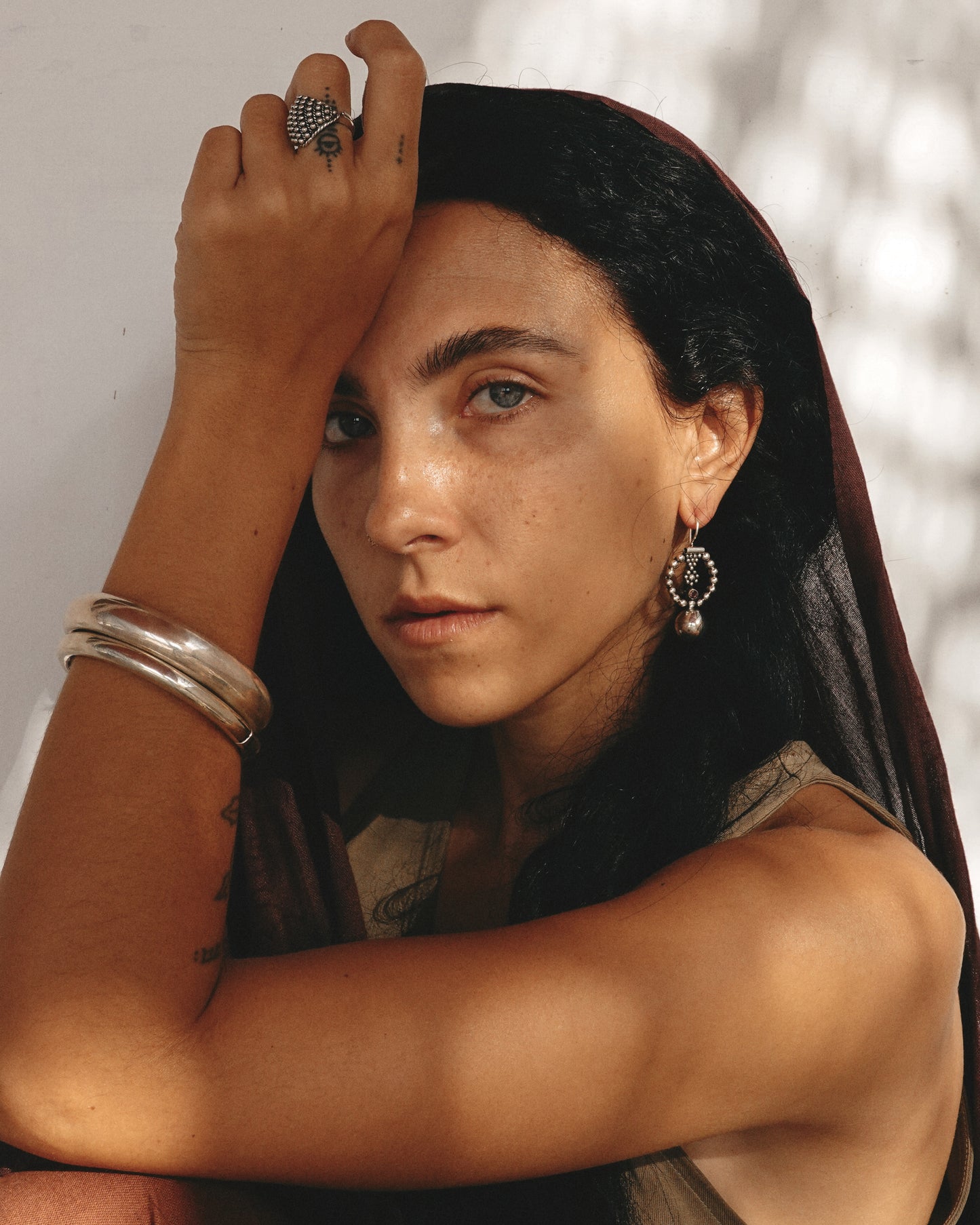 N147- Pink Turmaline & Granules  Silver earrings