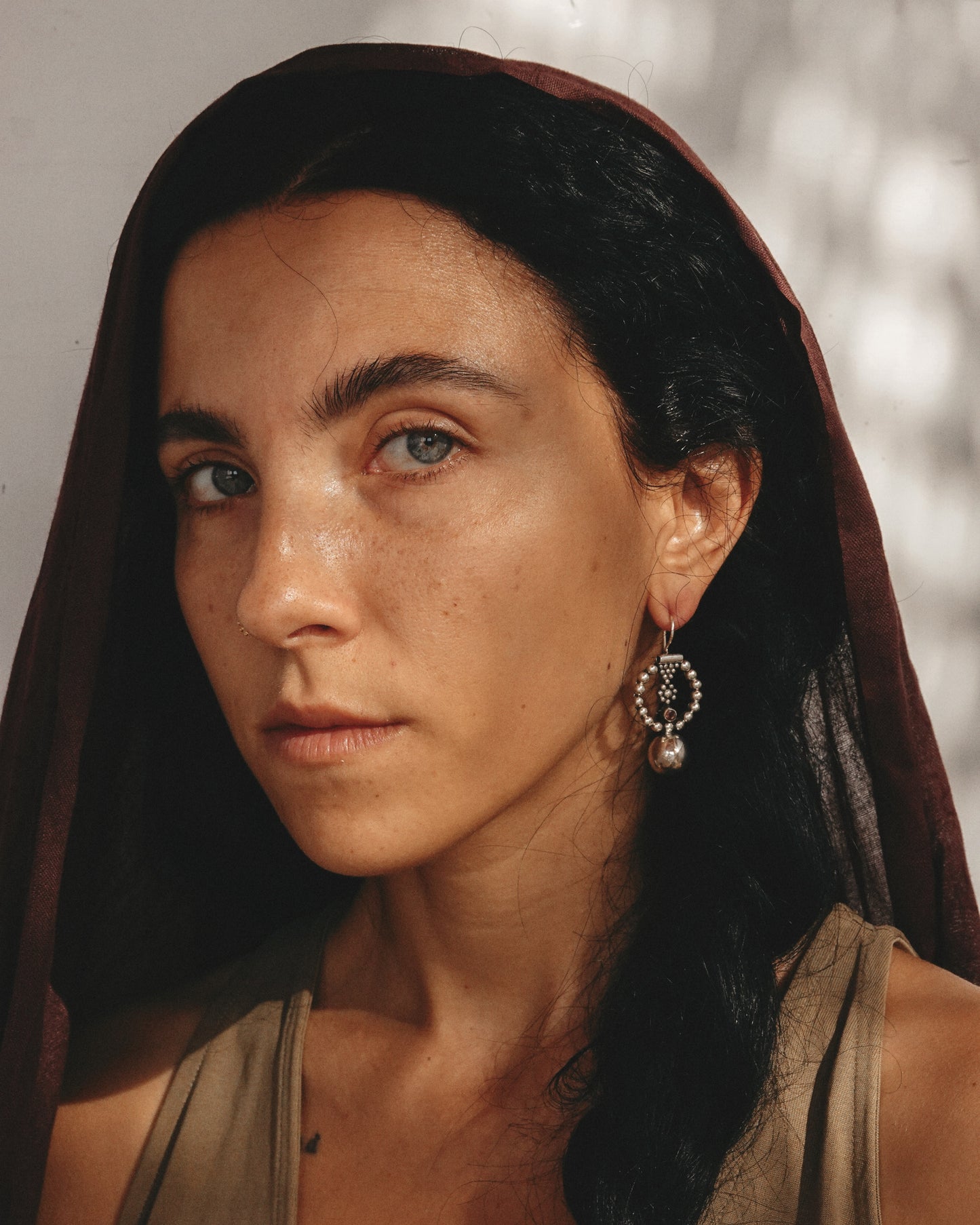 N147- Pink Turmaline & Granules  Silver earrings