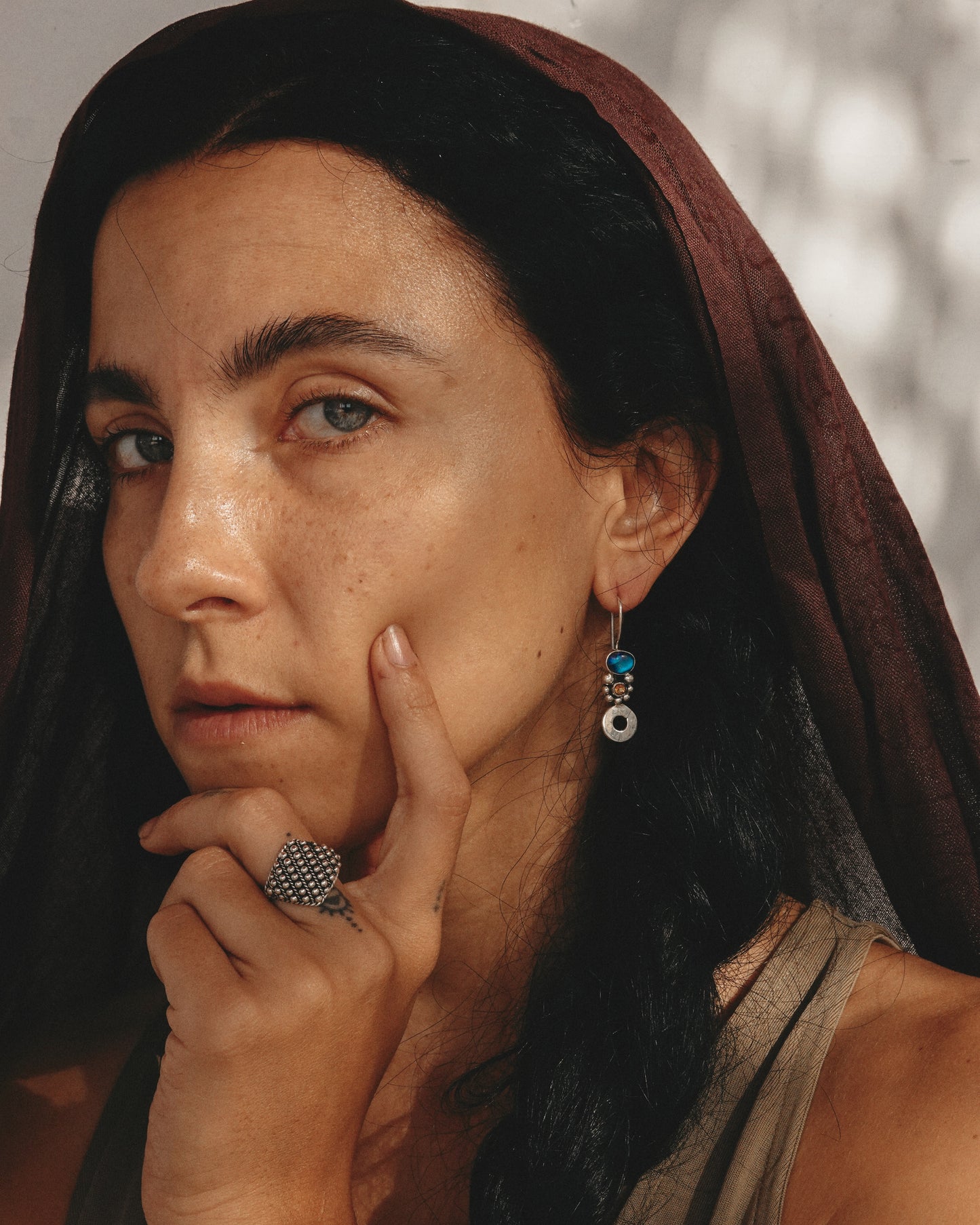 N142- Rainbow Moonstone & Citrine  Silver earrings